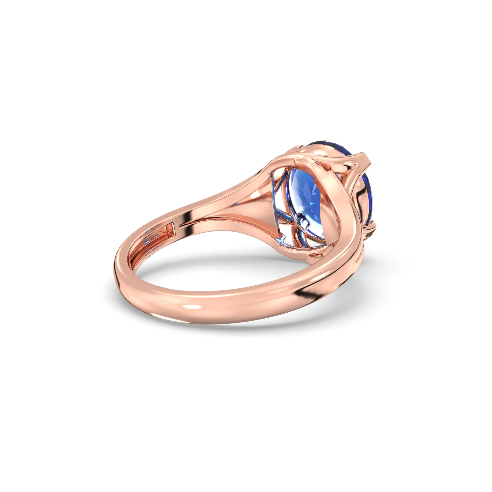 Blue Sapphire (Neelam) Ring for Women in 18K Rose Gold – Oval 9x8 mm, Prong Setting, 5 g (Design K16B-5) thumbnail