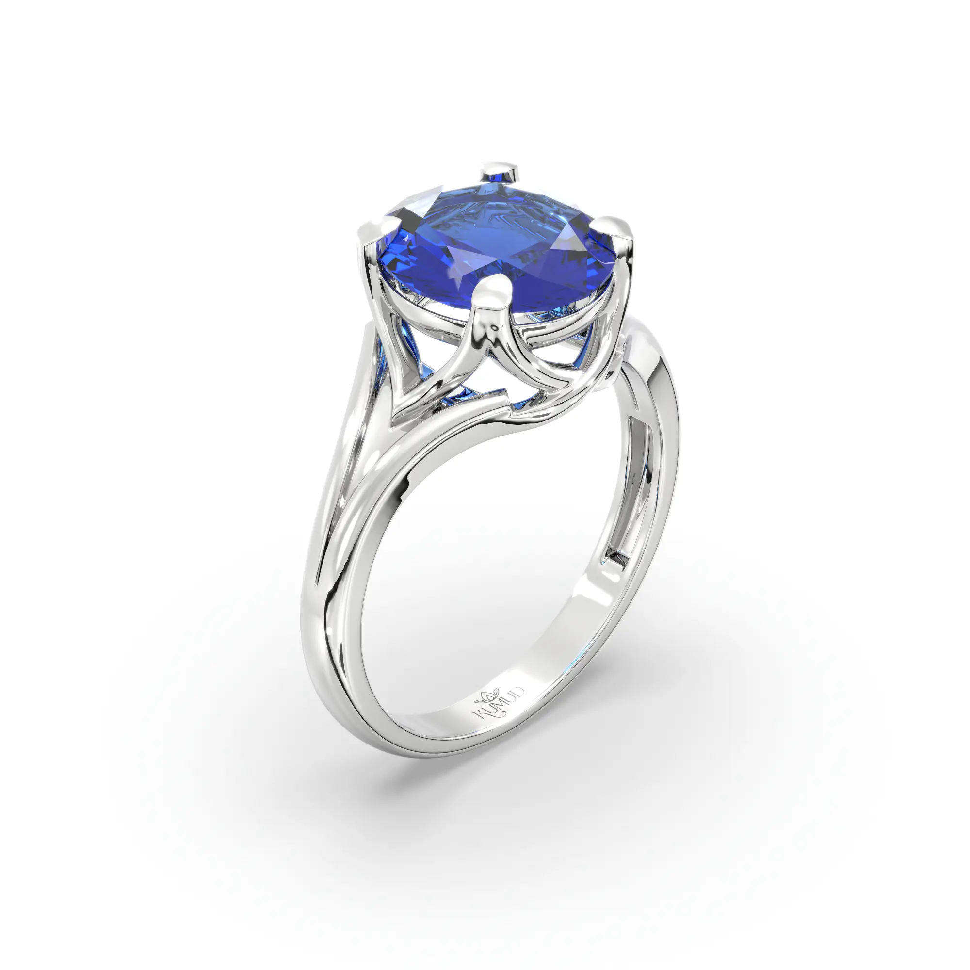 Blue Sapphire (Neelam) Ring for Women in 18K White Gold – Oval 9x8 mm, Prong Setting, 5 g (Design K16B-5) thumbnail