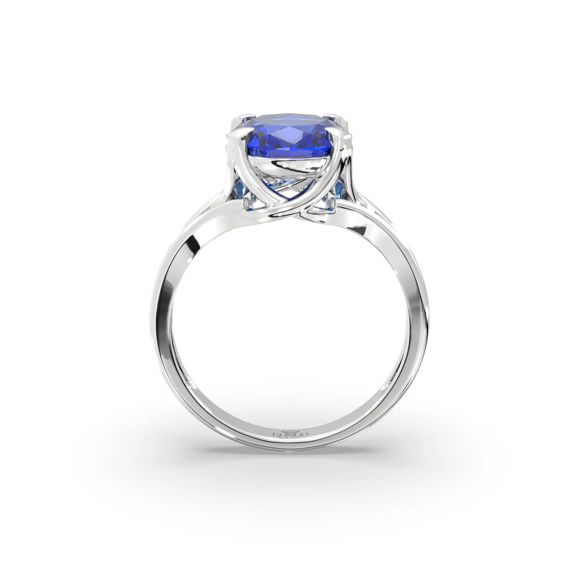 Blue Sapphire (Neelam) Ring for Women in 18K White Gold – Oval 9x8 mm, Prong Setting, 5 g (Design K16B-5) thumbnail