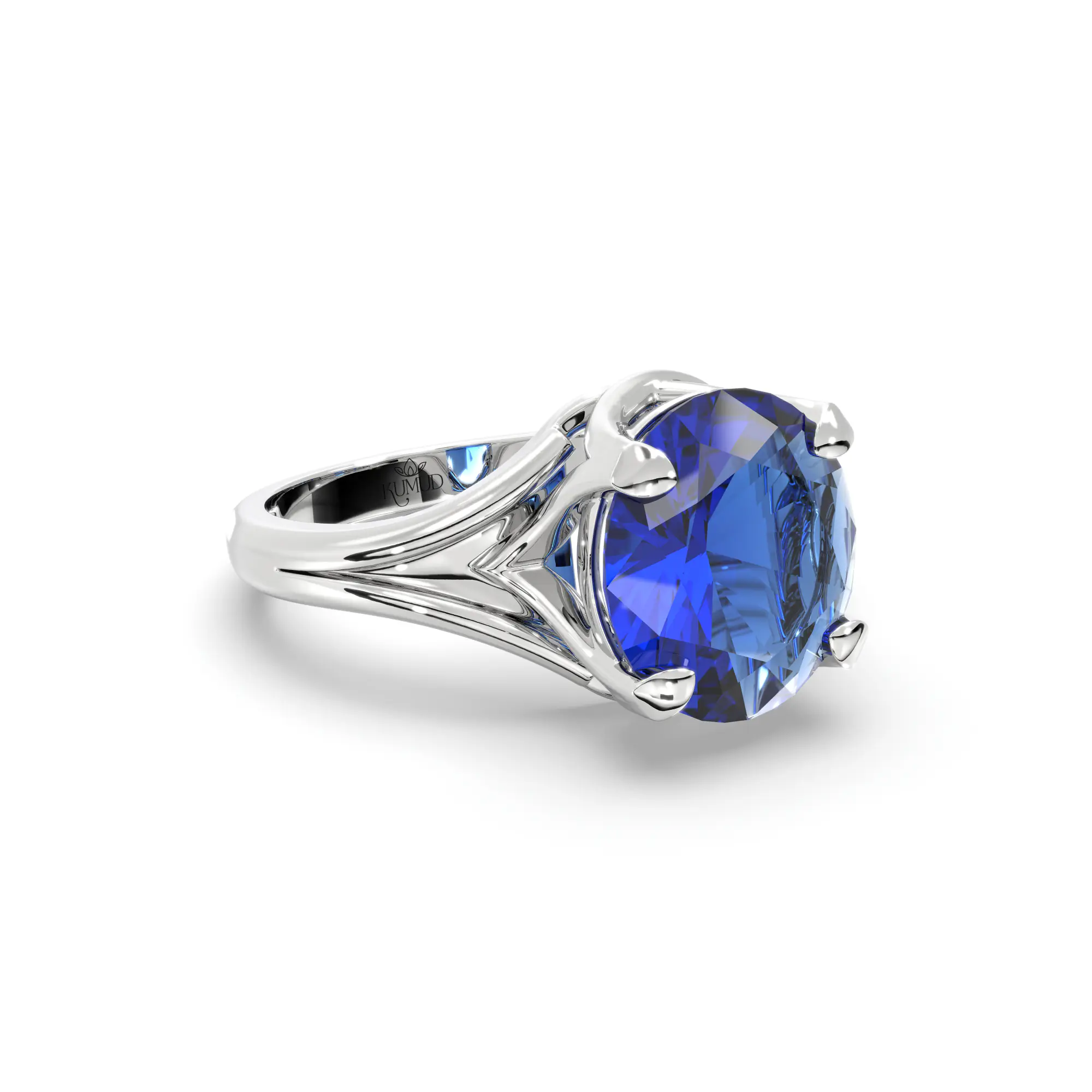 Blue Sapphire (Neelam) Ring for Women in 18K White Gold – Oval 9x8 mm, Prong Setting, 5 g (Design K16B-5) thumbnail