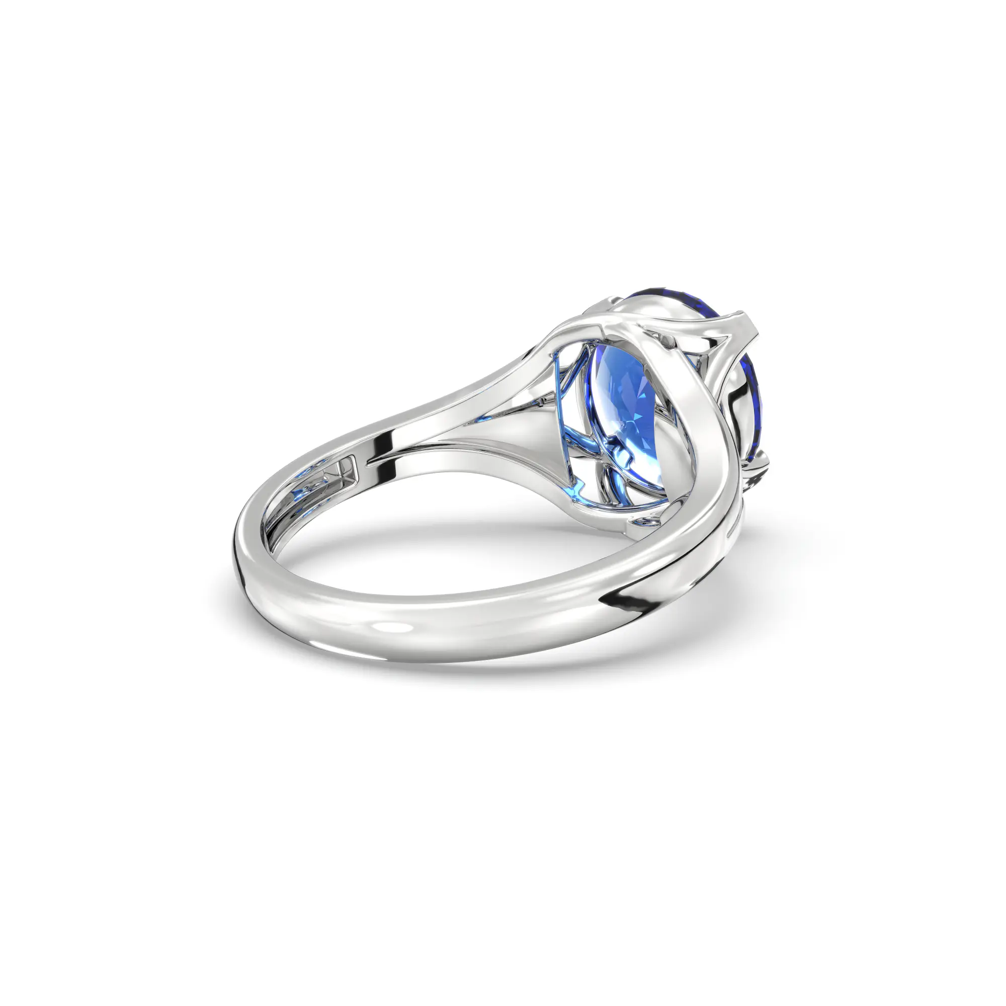Blue Sapphire (Neelam) Ring for Women in 18K White Gold – Oval 9x8 mm, Prong Setting, 5 g (Design K16B-5) thumbnail