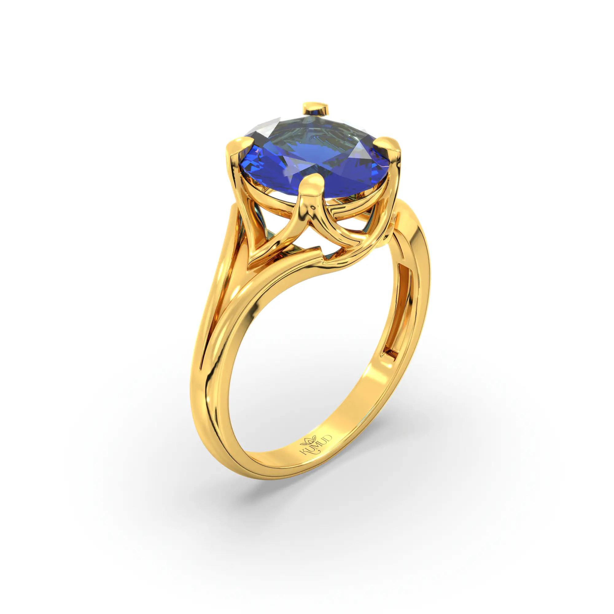 Blue Sapphire (Neelam) Ring for Women in 22K Yellow Gold – Oval 9x8 mm, Prong Setting, 5 g (Design K16B-5) thumbnail