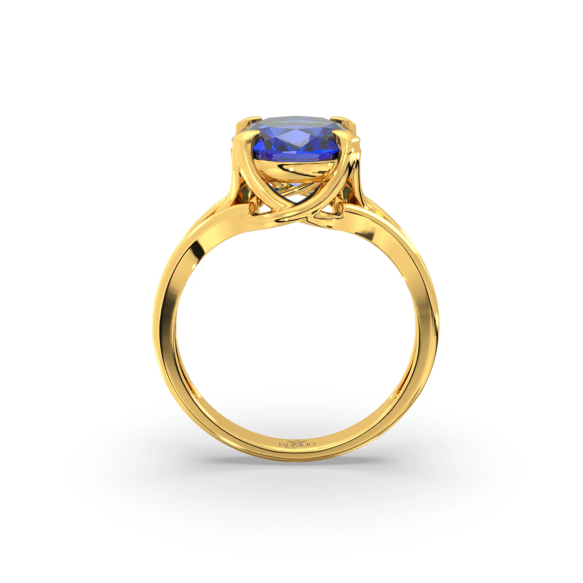 Blue Sapphire (Neelam) Ring for Women in 22K Yellow Gold – Oval 9x8 mm, Prong Setting, 5 g (Design K16B-5) thumbnail