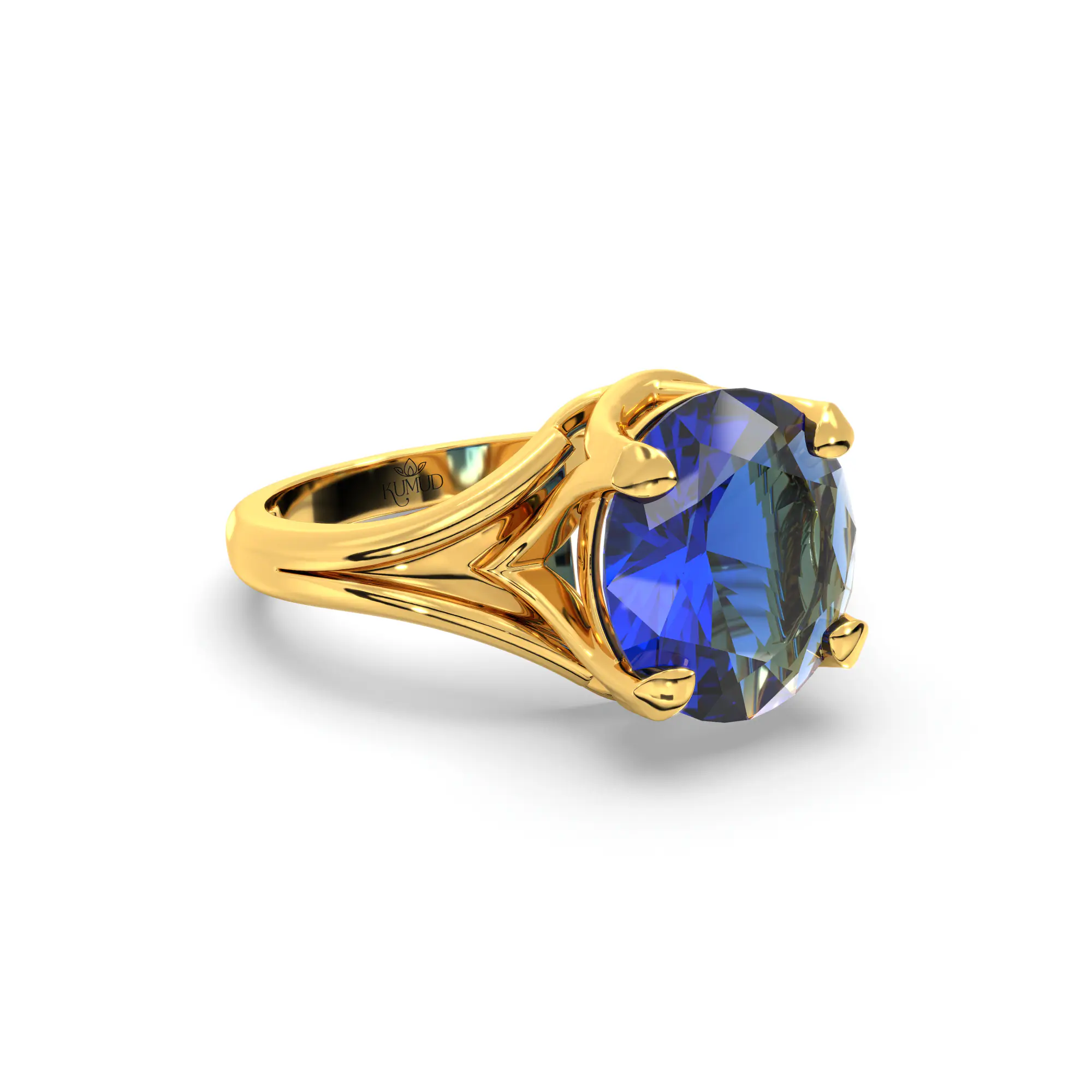 Blue Sapphire (Neelam) Ring for Women in 22K Yellow Gold – Oval 9x8 mm, Prong Setting, 5 g (Design K16B-5) thumbnail