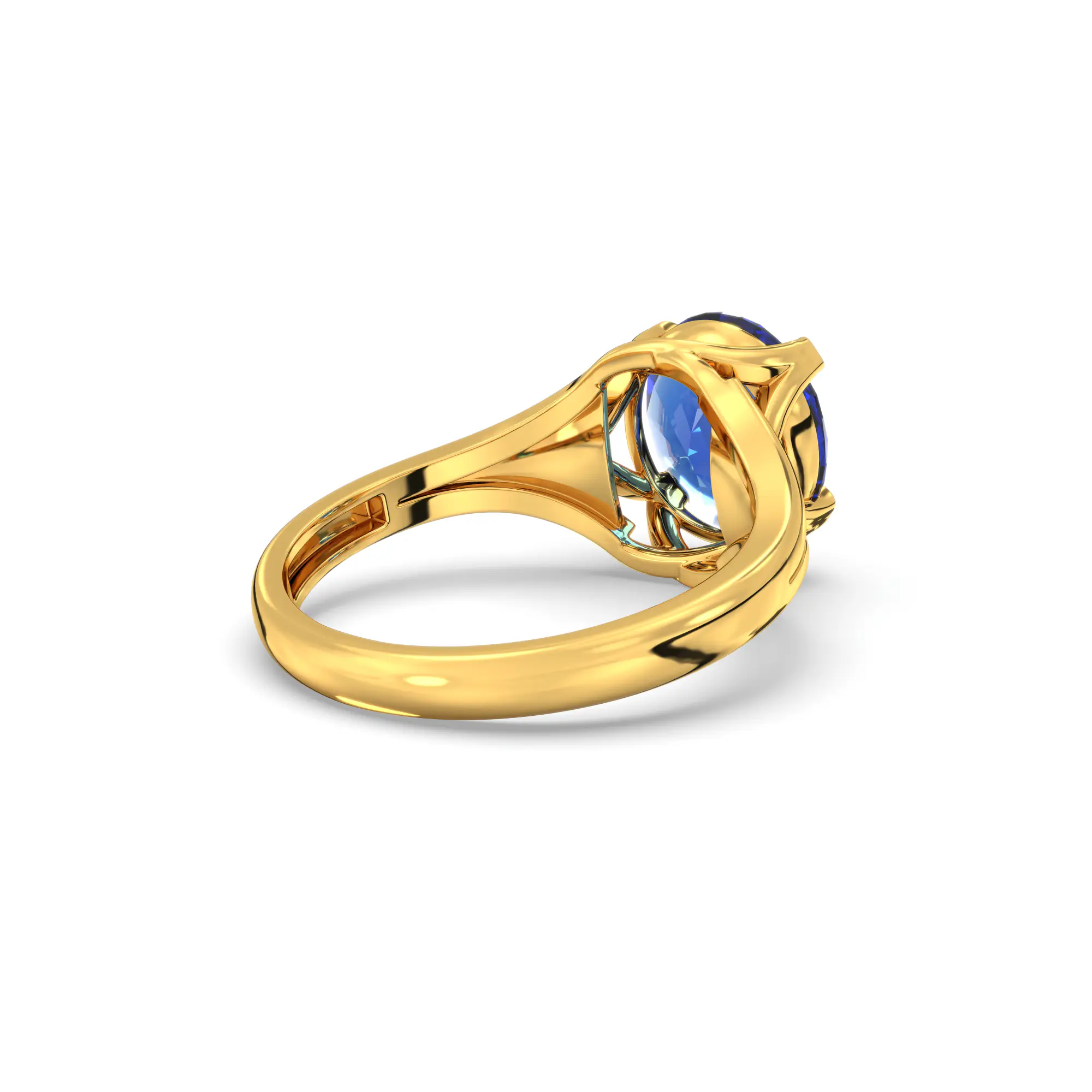Blue Sapphire (Neelam) Ring for Women in 22K Yellow Gold – Oval 9x8 mm, Prong Setting, 5 g (Design K16B-5) thumbnail