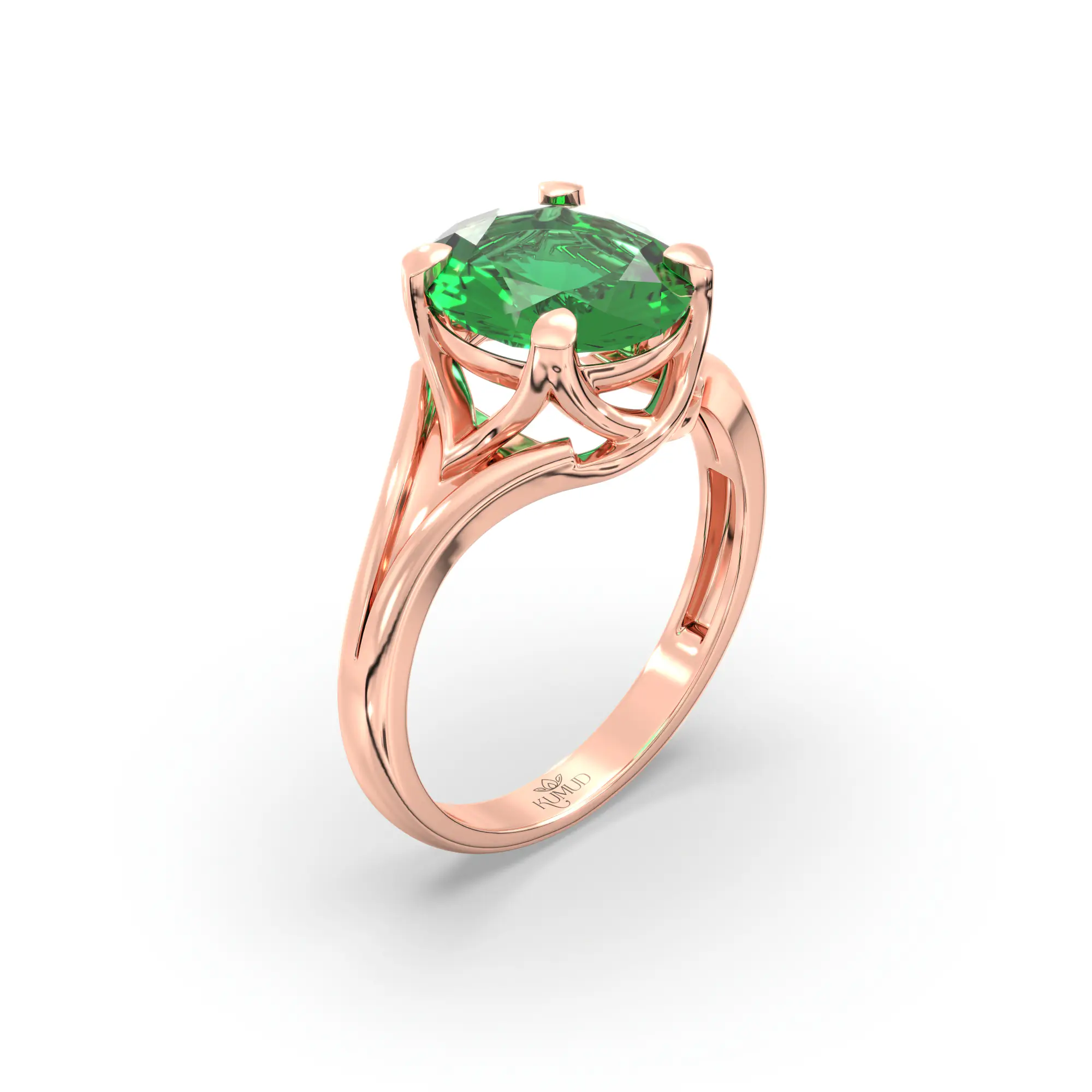 Emerald (Panna) Ring for Women in 18K Rose Gold – Oval 9x8 mm, Prong Setting, 5 g (Design K16B-5) thumbnail