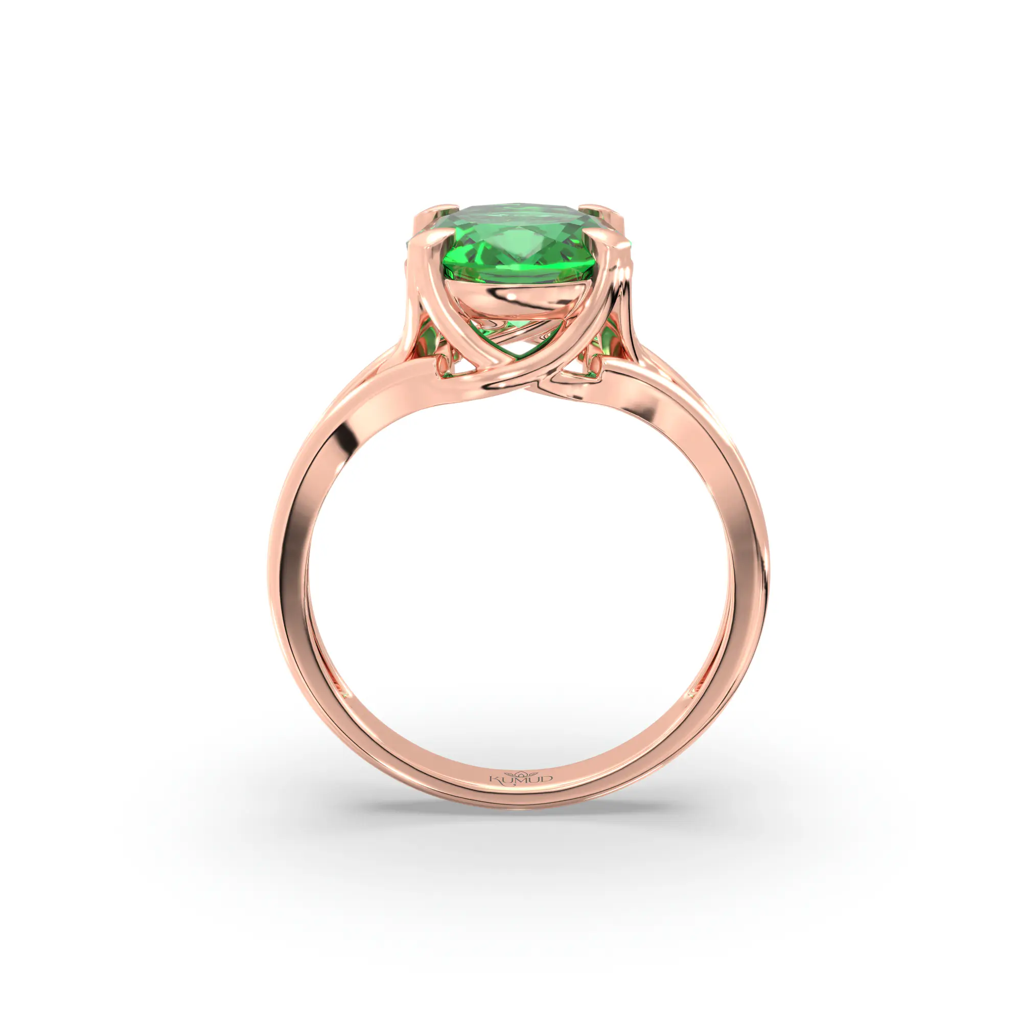 Emerald (Panna) Ring for Women in 18K Rose Gold – Oval 9x8 mm, Prong Setting, 5 g (Design K16B-5) thumbnail