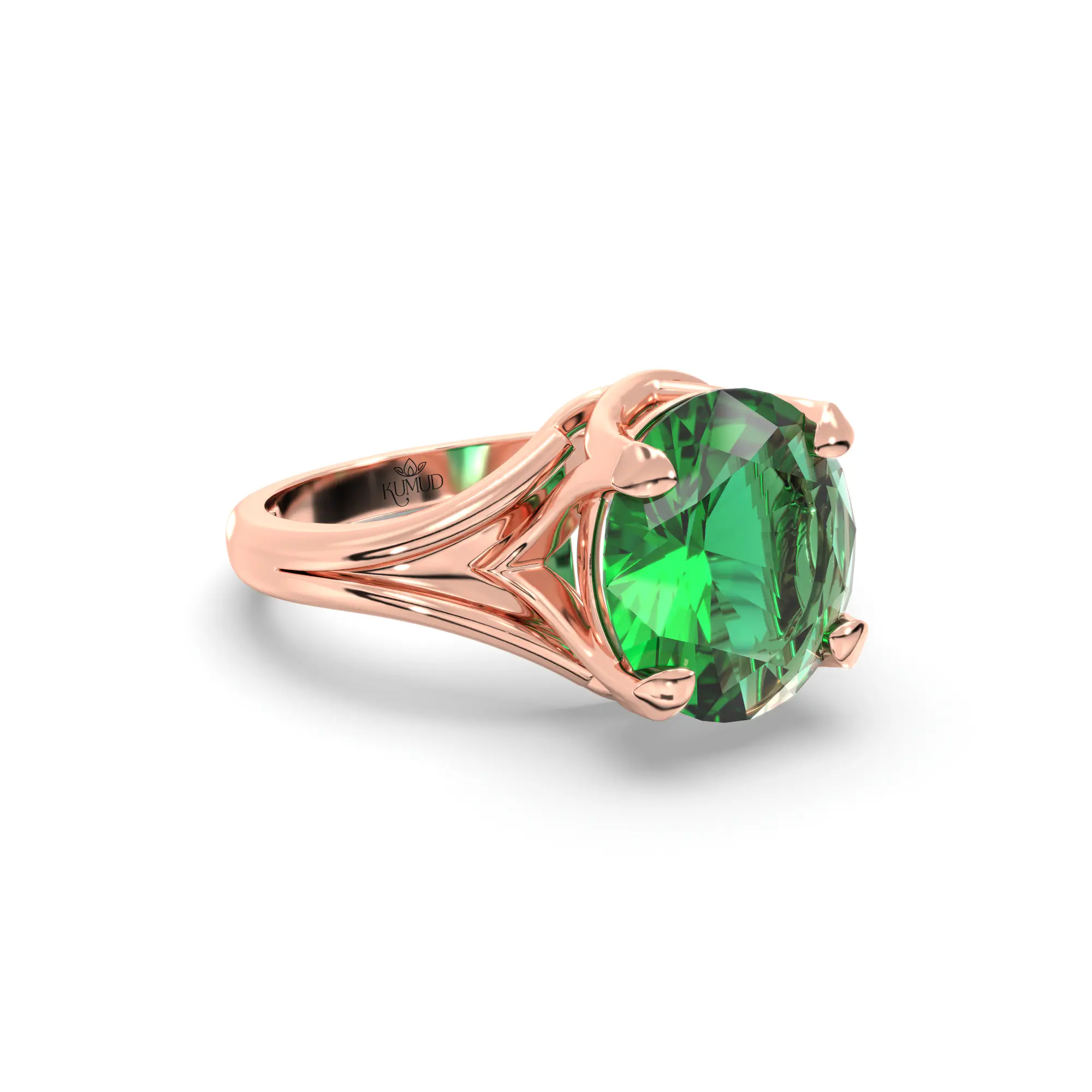 Emerald (Panna) Ring for Women in 18K Rose Gold – Oval 9x8 mm, Prong Setting, 5 g (Design K16B-5) thumbnail