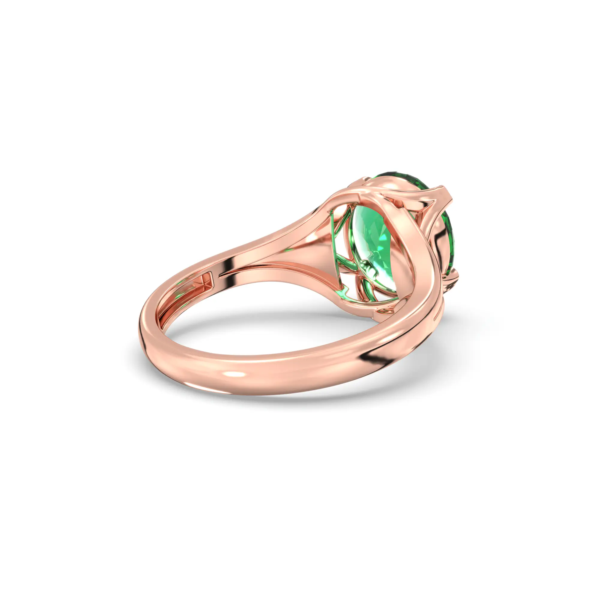 Emerald (Panna) Ring for Women in 18K Rose Gold – Oval 9x8 mm, Prong Setting, 5 g (Design K16B-5) thumbnail