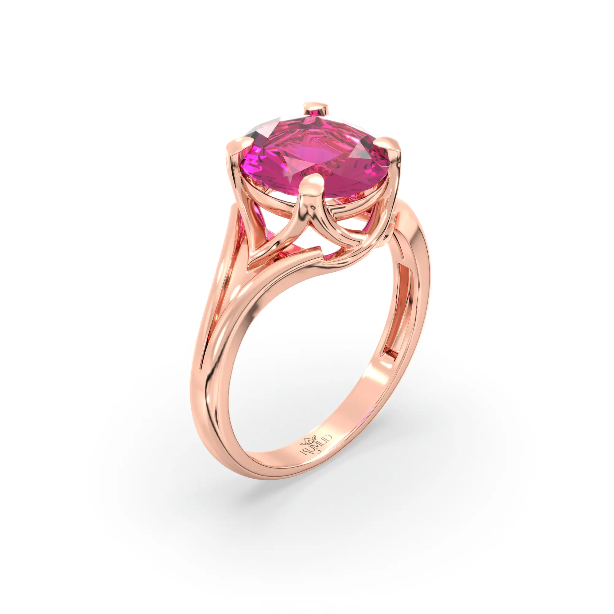 Ruby (Manik) Ring for Women in 18K Rose Gold – Oval 9x8 mm, Prong Setting, 5 g (Design K16B-5) thumbnail