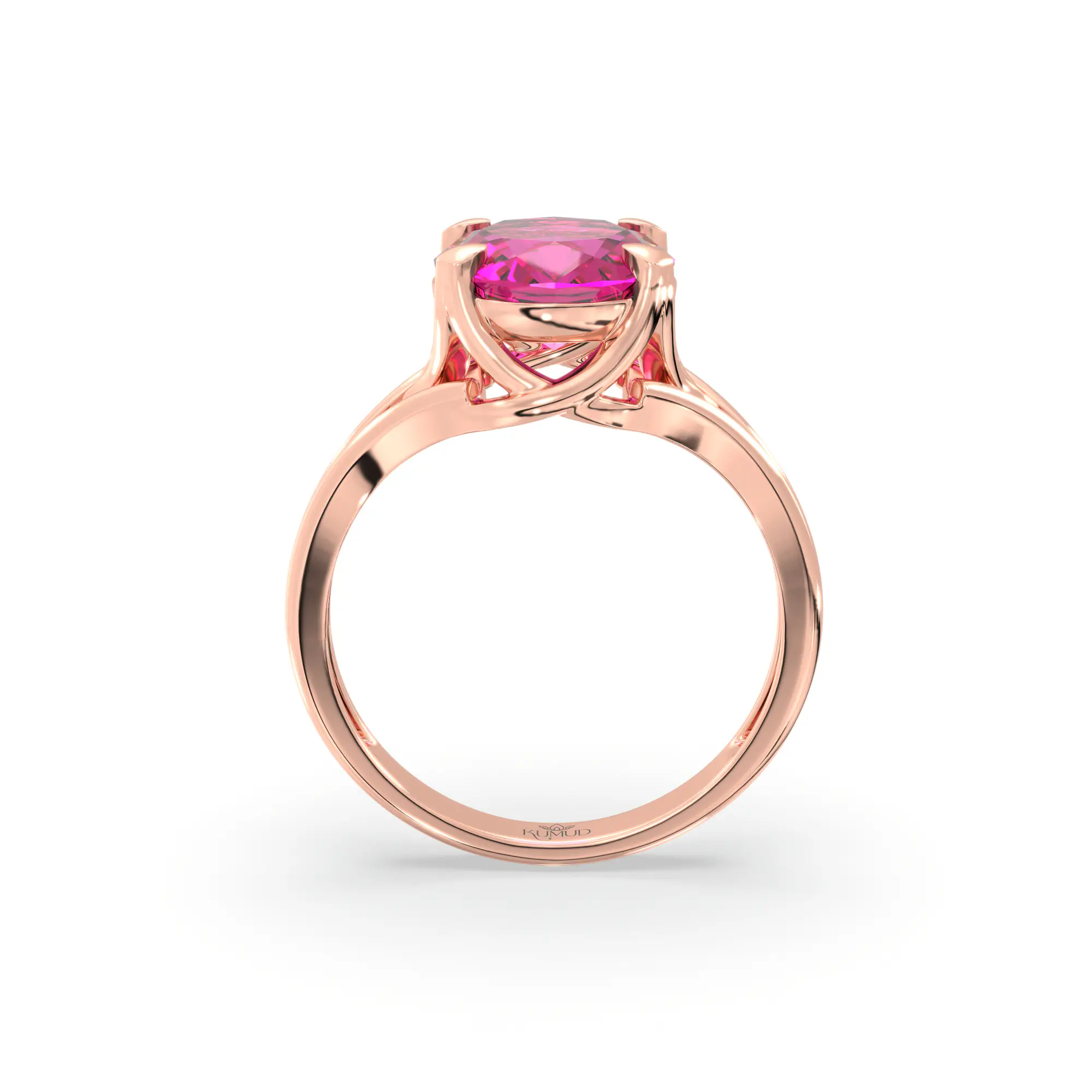 Ruby (Manik) Ring for Women in 18K Rose Gold – Oval 9x8 mm, Prong Setting, 5 g (Design K16B-5) thumbnail