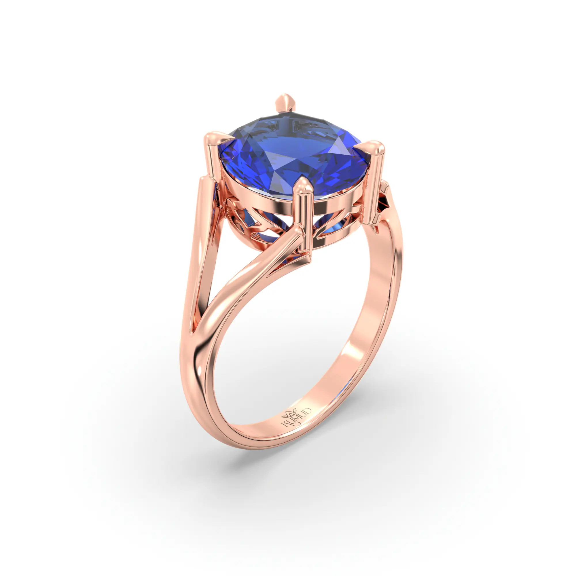 Blue Sapphire (Neelam) Ring for Women in 18K Rose Gold – Oval 9x8 mm, Prong Setting, 5 g (Design K16B-6) thumbnail