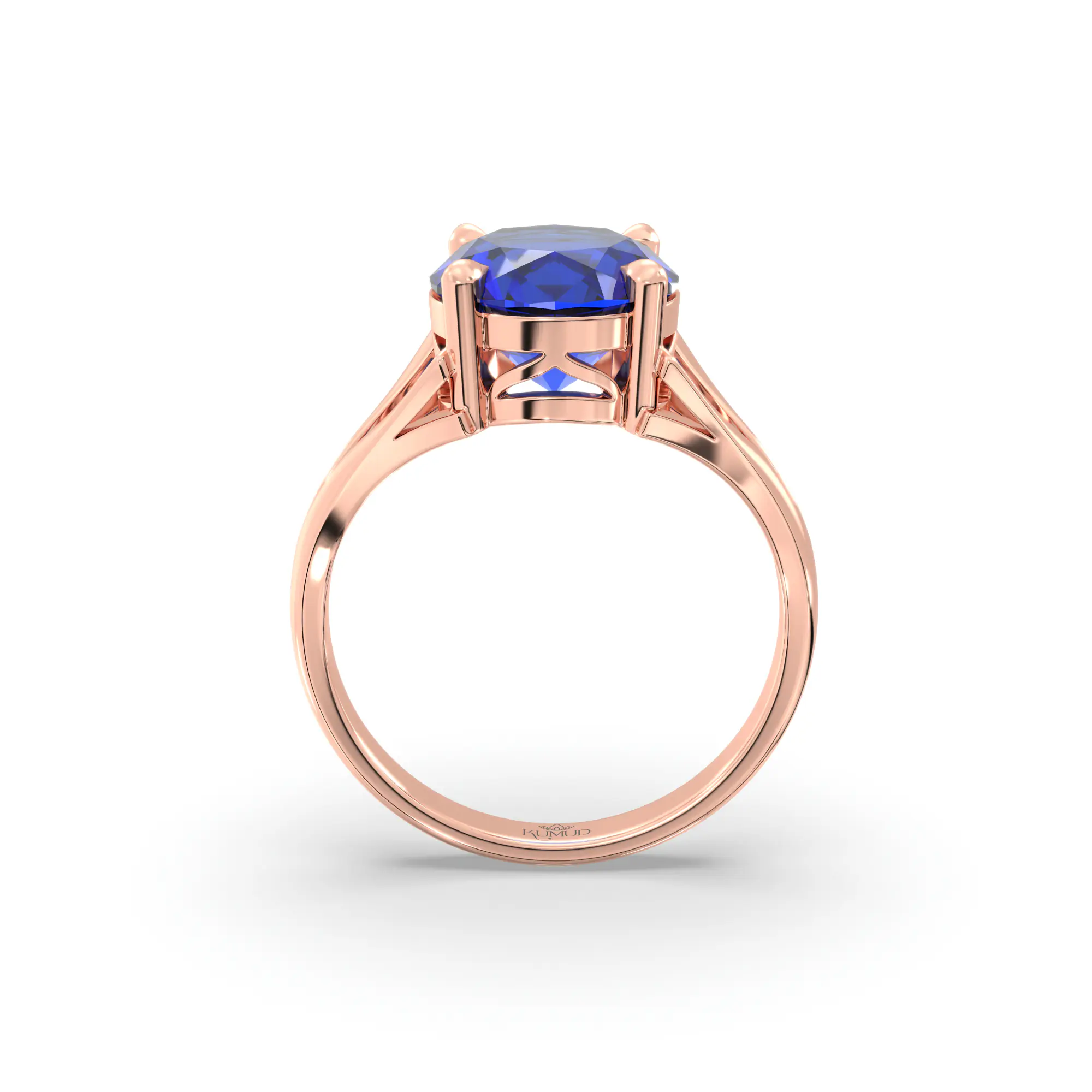 Blue Sapphire (Neelam) Ring for Women in 18K Rose Gold – Oval 9x8 mm, Prong Setting, 5 g (Design K16B-6) thumbnail