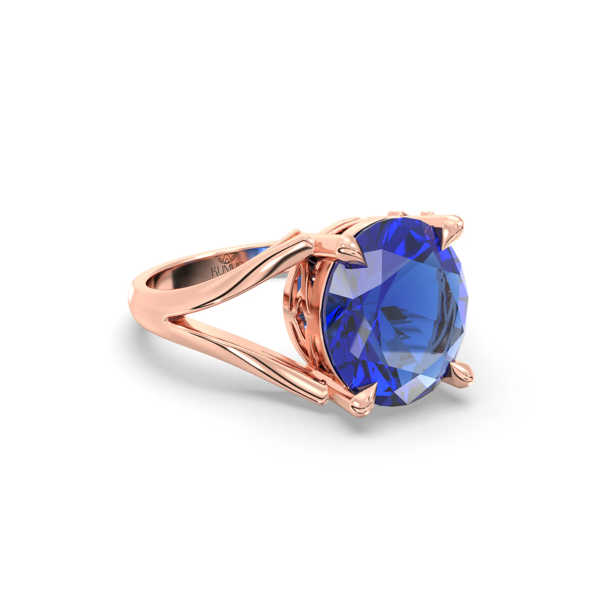 Blue Sapphire (Neelam) Ring for Women in 18K Rose Gold – Oval 9x8 mm, Prong Setting, 5 g (Design K16B-6) thumbnail