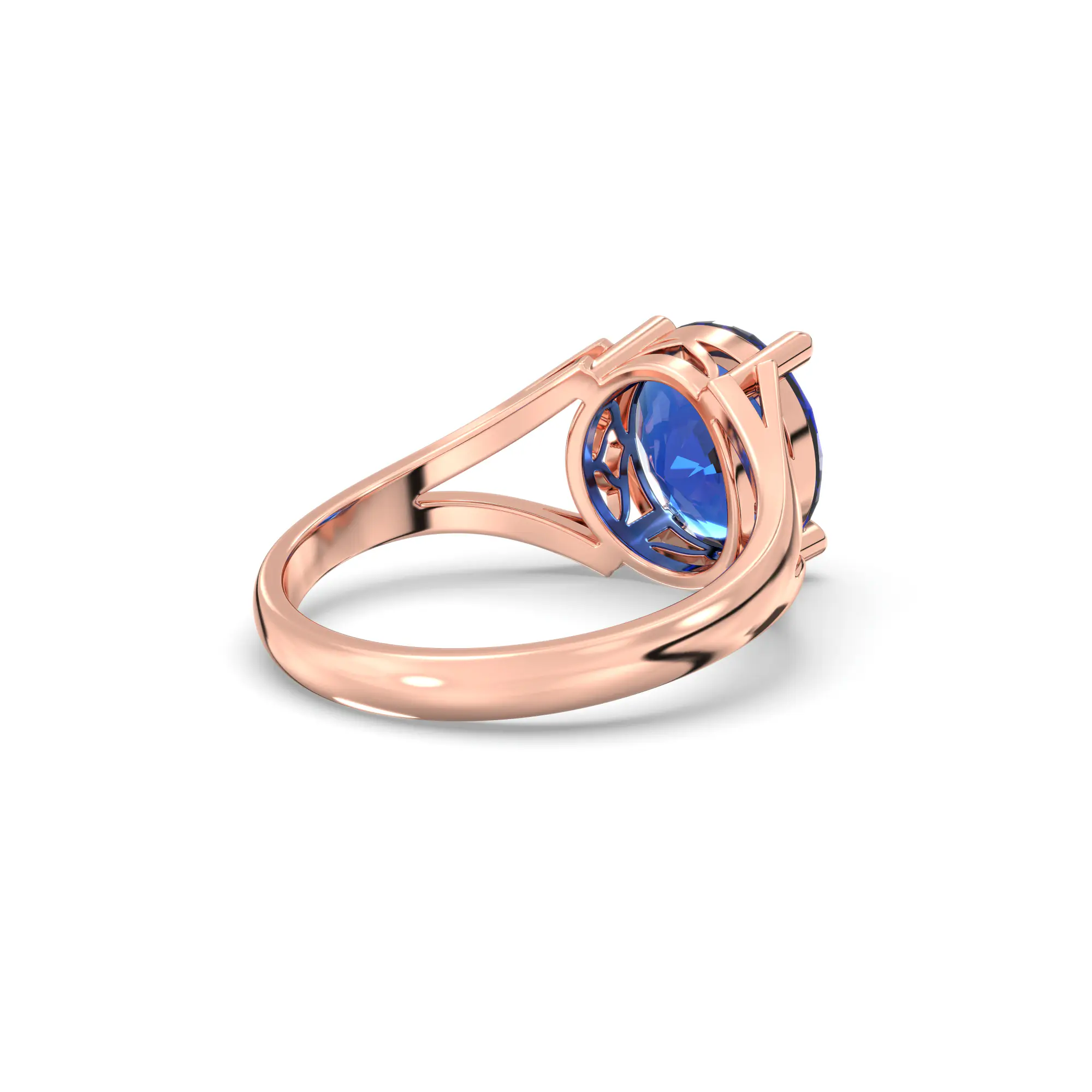 Blue Sapphire (Neelam) Ring for Women in 18K Rose Gold – Oval 9x8 mm, Prong Setting, 5 g (Design K16B-6) thumbnail