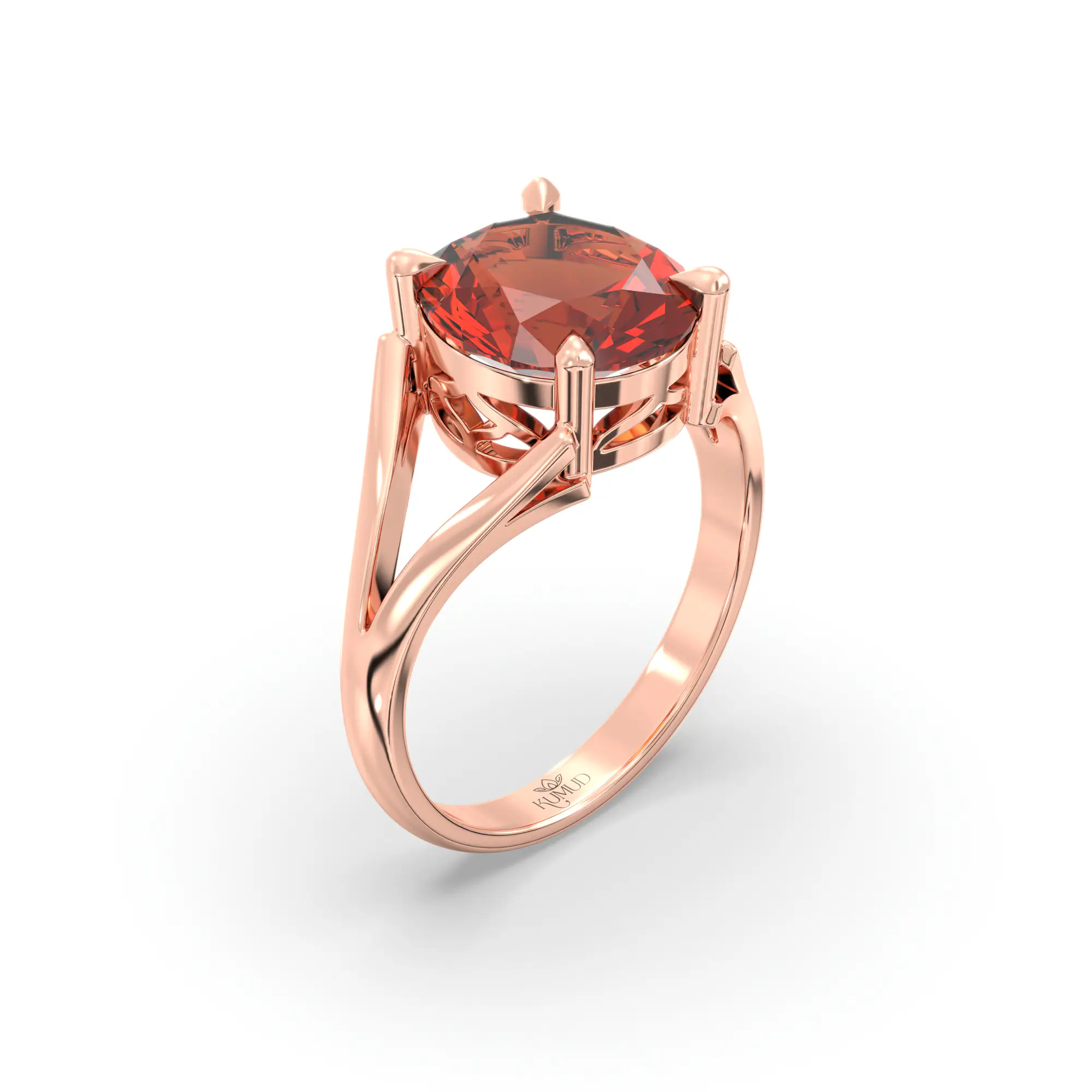 Hessonite (Gomed) Ring for Women in 18K Rose Gold – Oval 9x8 mm, Prong Setting, 5 g (Design K16B-6) thumbnail