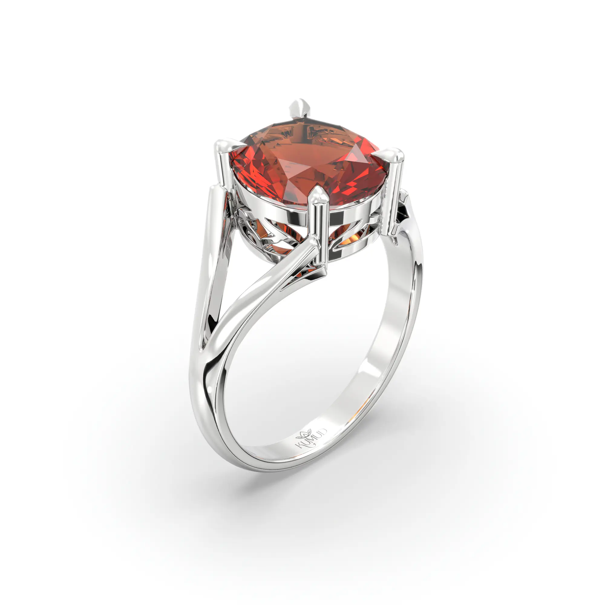 Hessonite (Gomed) Ring for Women in 18K White Gold – Oval 9x8 mm, Prong Setting, 5 g (Design K16B-6) thumbnail
