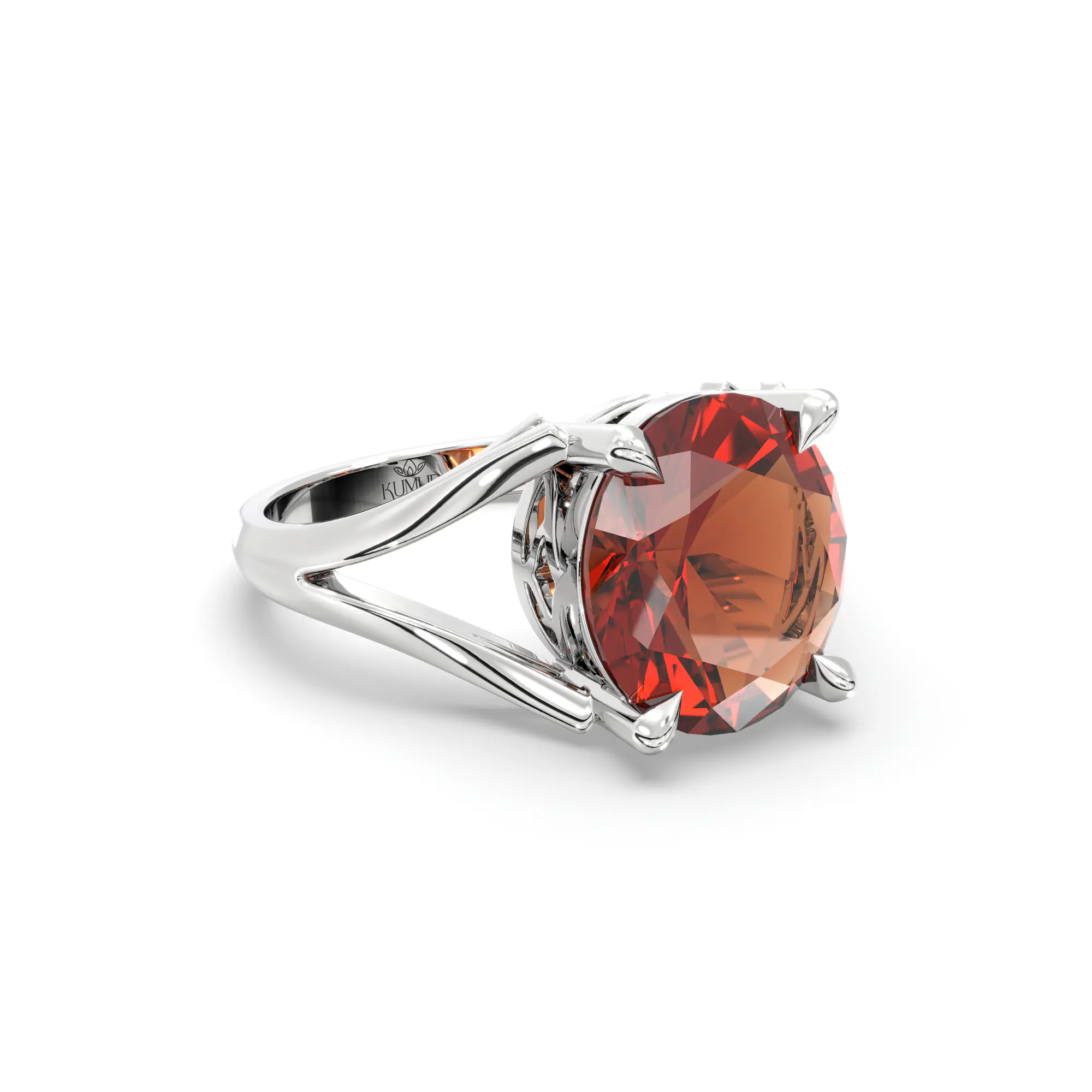 Hessonite (Gomed) Ring for Women in 18K White Gold – Oval 9x8 mm, Prong Setting, 5 g (Design K16B-6) thumbnail
