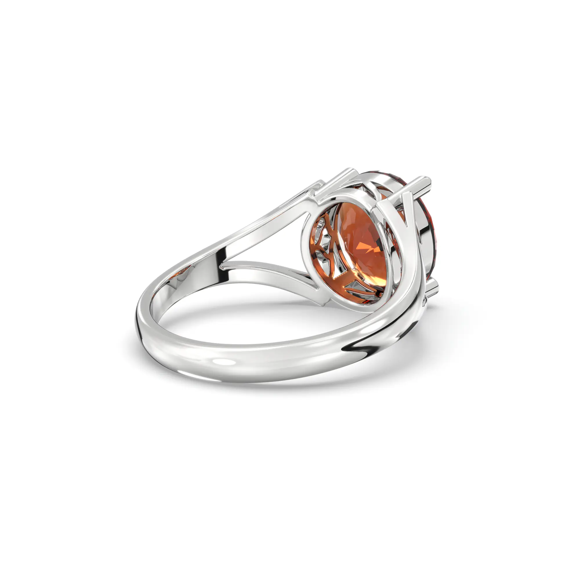 Hessonite (Gomed) Ring for Women in 18K White Gold – Oval 9x8 mm, Prong Setting, 5 g (Design K16B-6) thumbnail