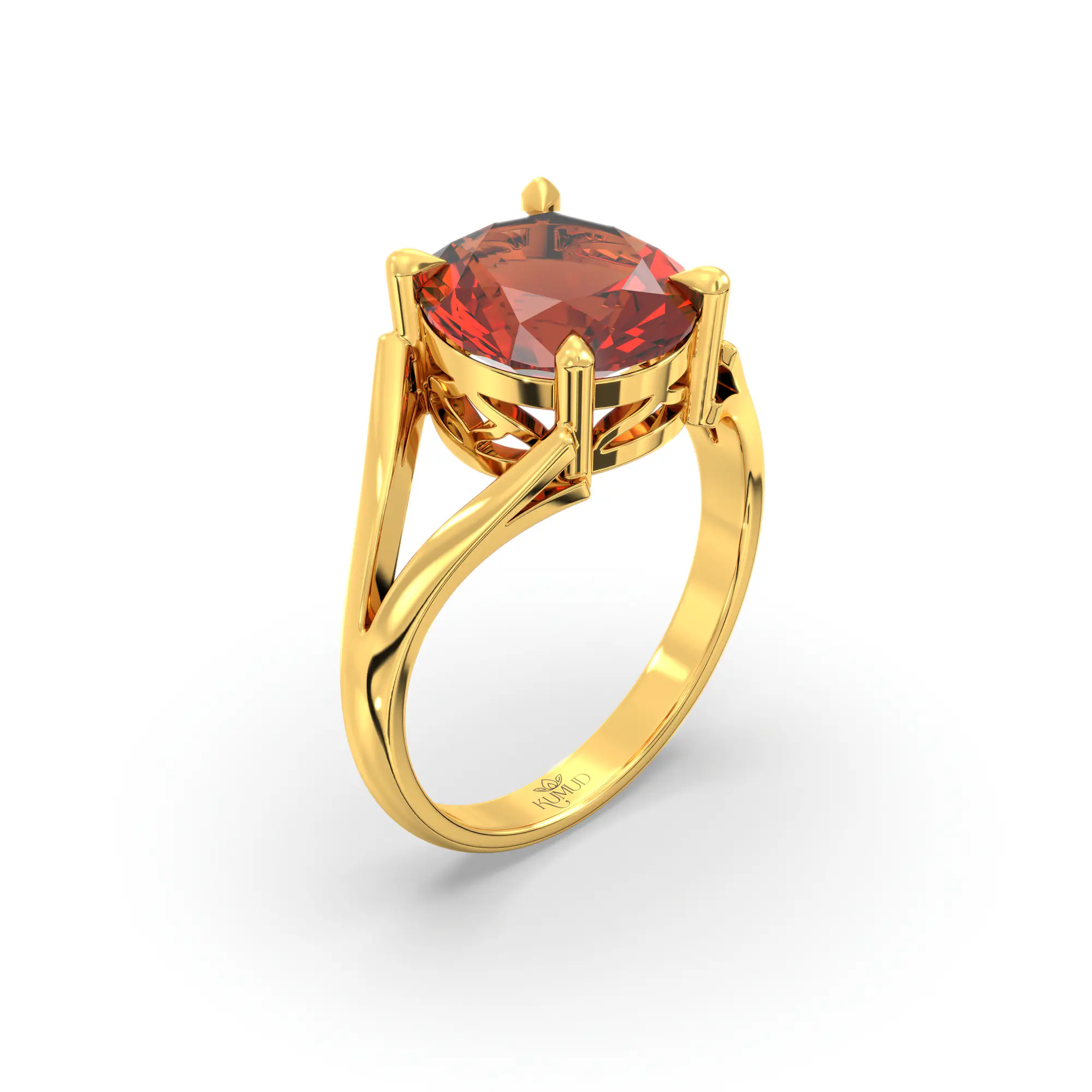 Hessonite (Gomed) Ring for Women in 22K Yellow Gold – Oval 9x8 mm, Prong Setting, 5 g (Design K16B-6) thumbnail