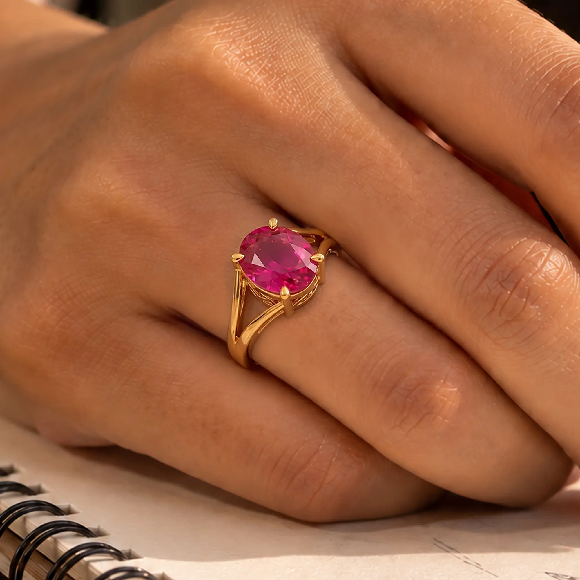 Ruby (Manik) Ring for Women in 22K Yellow Gold – Oval 9x8 mm, Prong Setting, 5 g (Design K16B-6) thumbnail