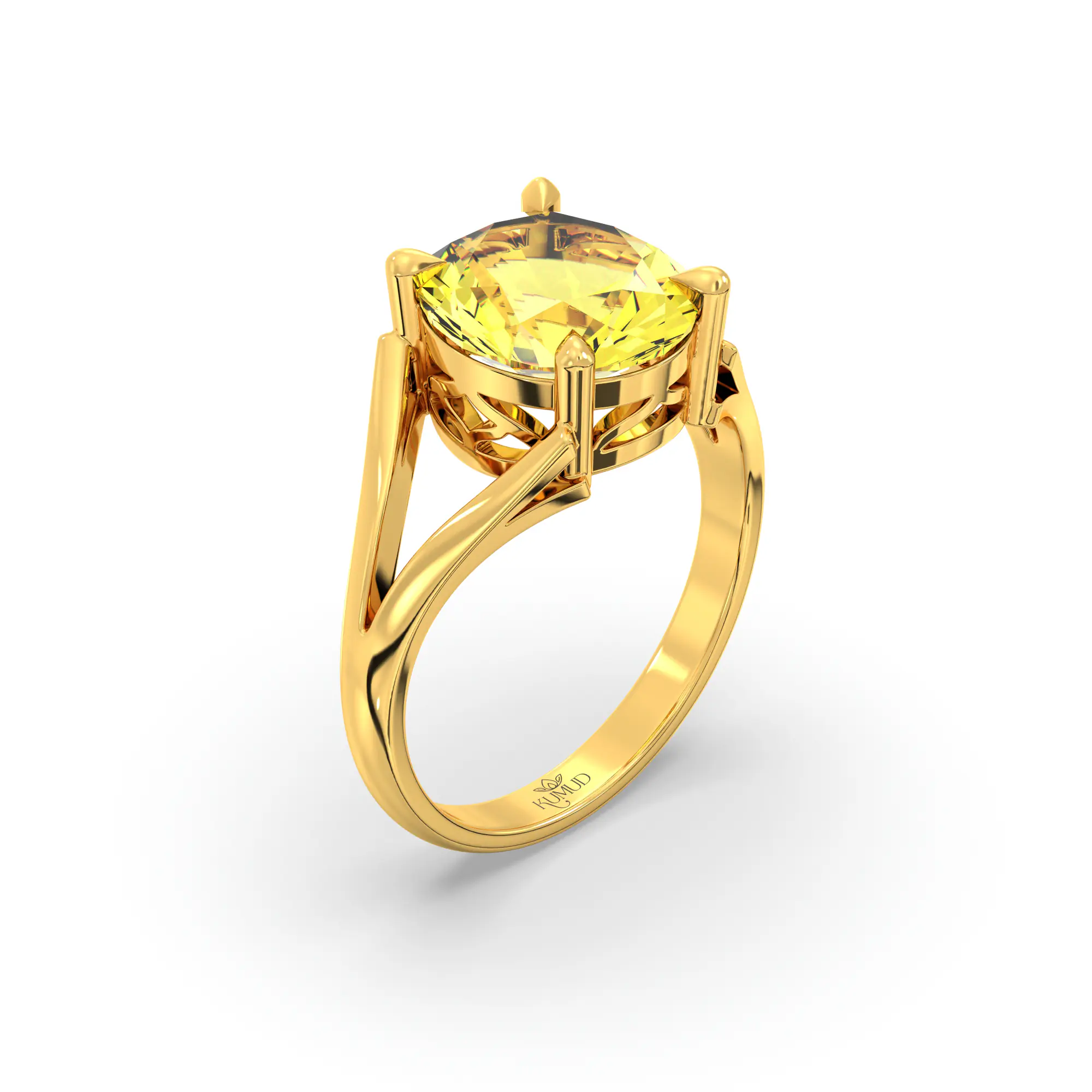 Yellow Sapphire (Pukhraj) Ring for Women in 22K Yellow Gold – Oval 9x8 mm, Prong Setting, 5 g (Design K16B-6) thumbnail
