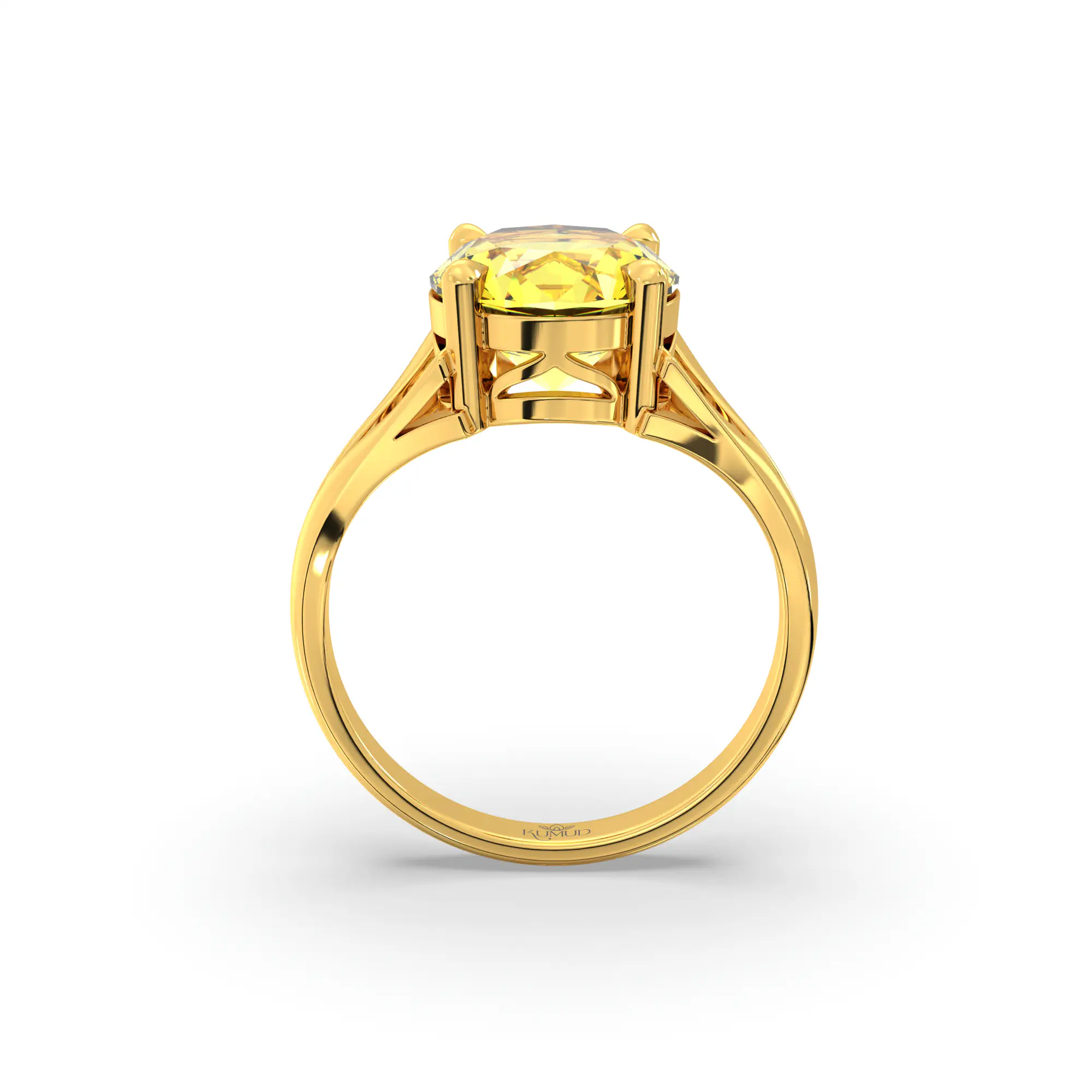 Yellow Sapphire (Pukhraj) Ring for Women in 22K Yellow Gold – Oval 9x8 mm, Prong Setting, 5 g (Design K16B-6) thumbnail