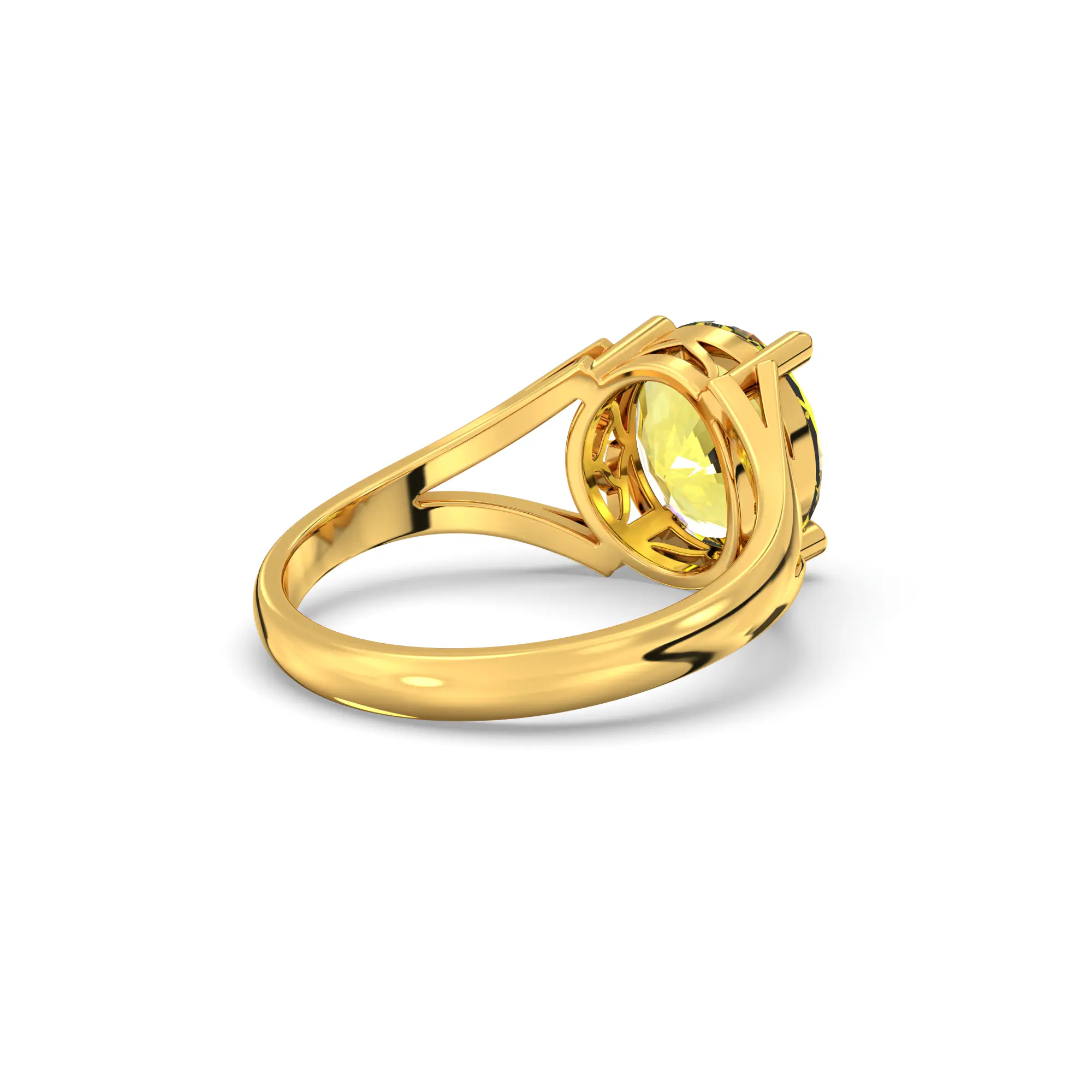 Yellow Sapphire (Pukhraj) Ring for Women in 22K Yellow Gold – Oval 9x8 mm, Prong Setting, 5 g (Design K16B-6) thumbnail