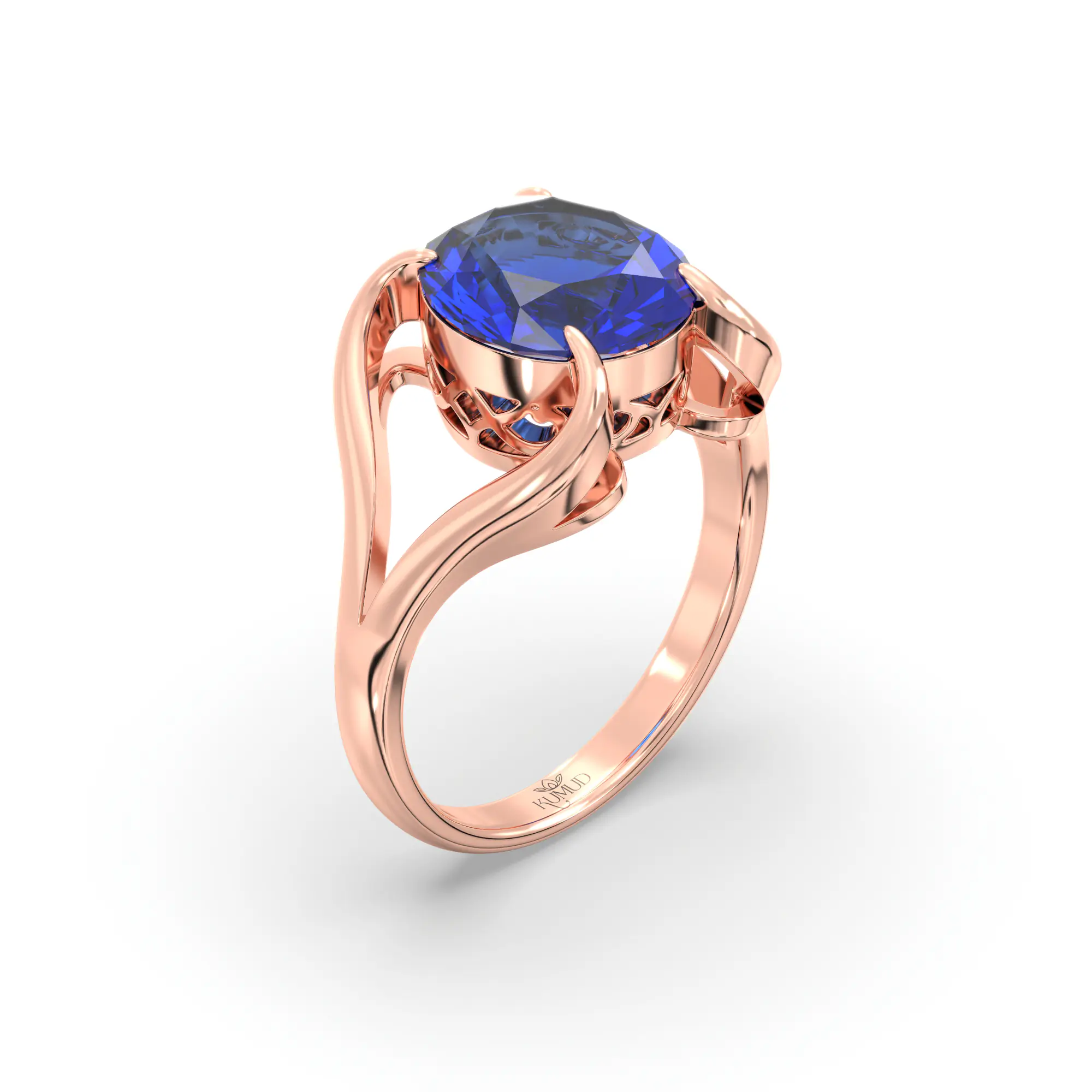 Blue Sapphire (Neelam) Ring for Women in 18K Rose Gold – Oval 9x8 mm, Prong Setting, 6 g (Design K16B-7) thumbnail
