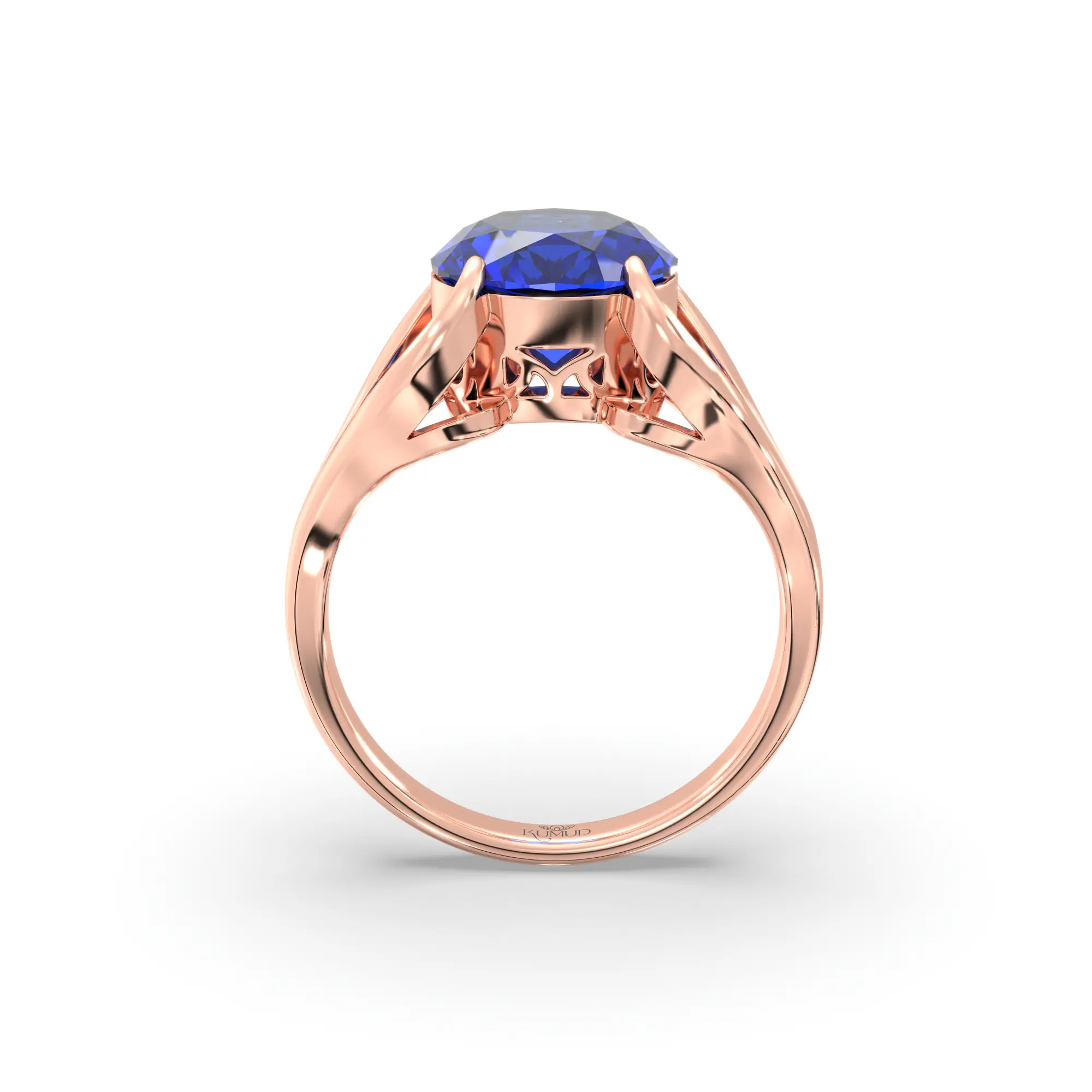 Blue Sapphire (Neelam) Ring for Women in 18K Rose Gold – Oval 9x8 mm, Prong Setting, 6 g (Design K16B-7) thumbnail
