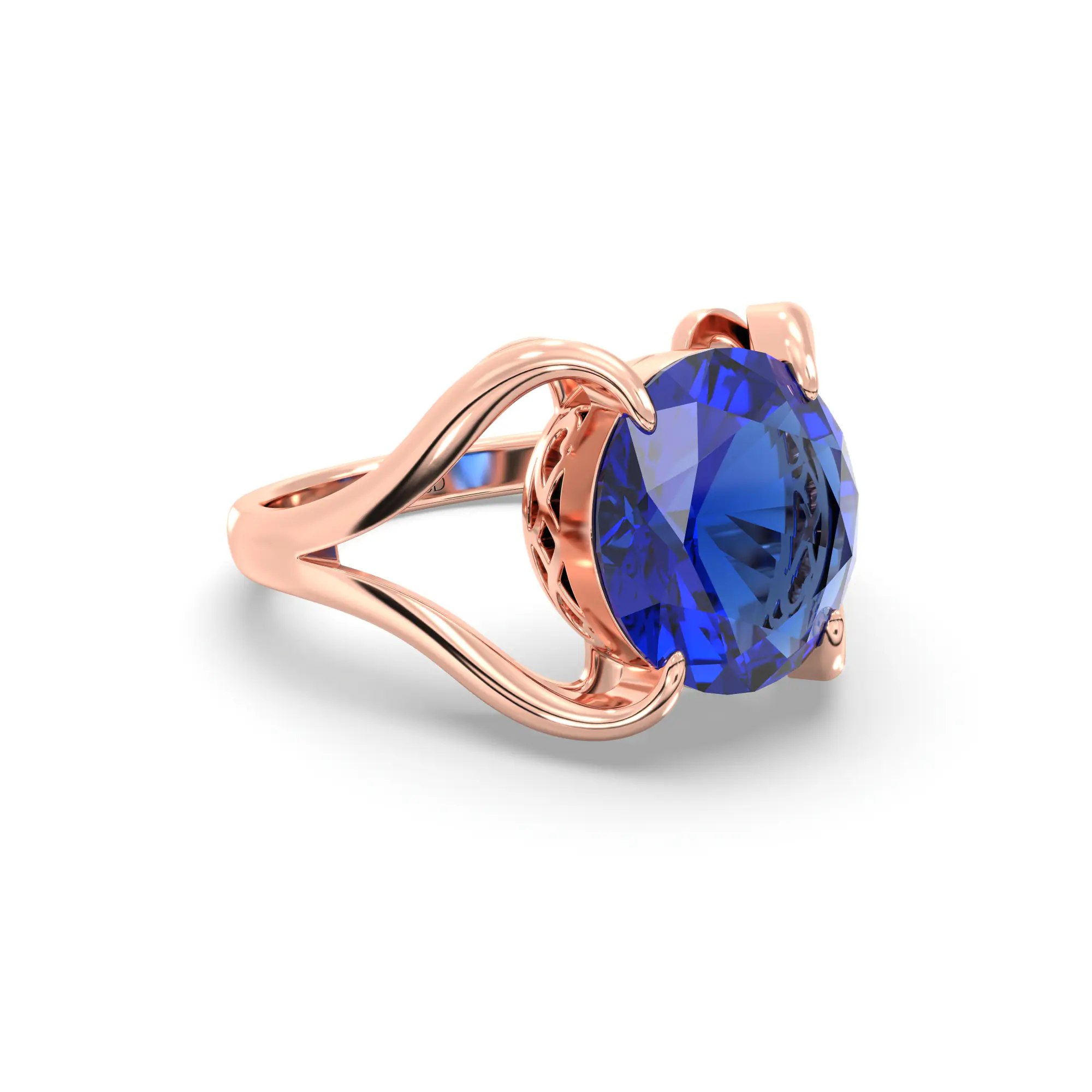 Blue Sapphire (Neelam) Ring for Women in 18K Rose Gold – Oval 9x8 mm, Prong Setting, 6 g (Design K16B-7) thumbnail