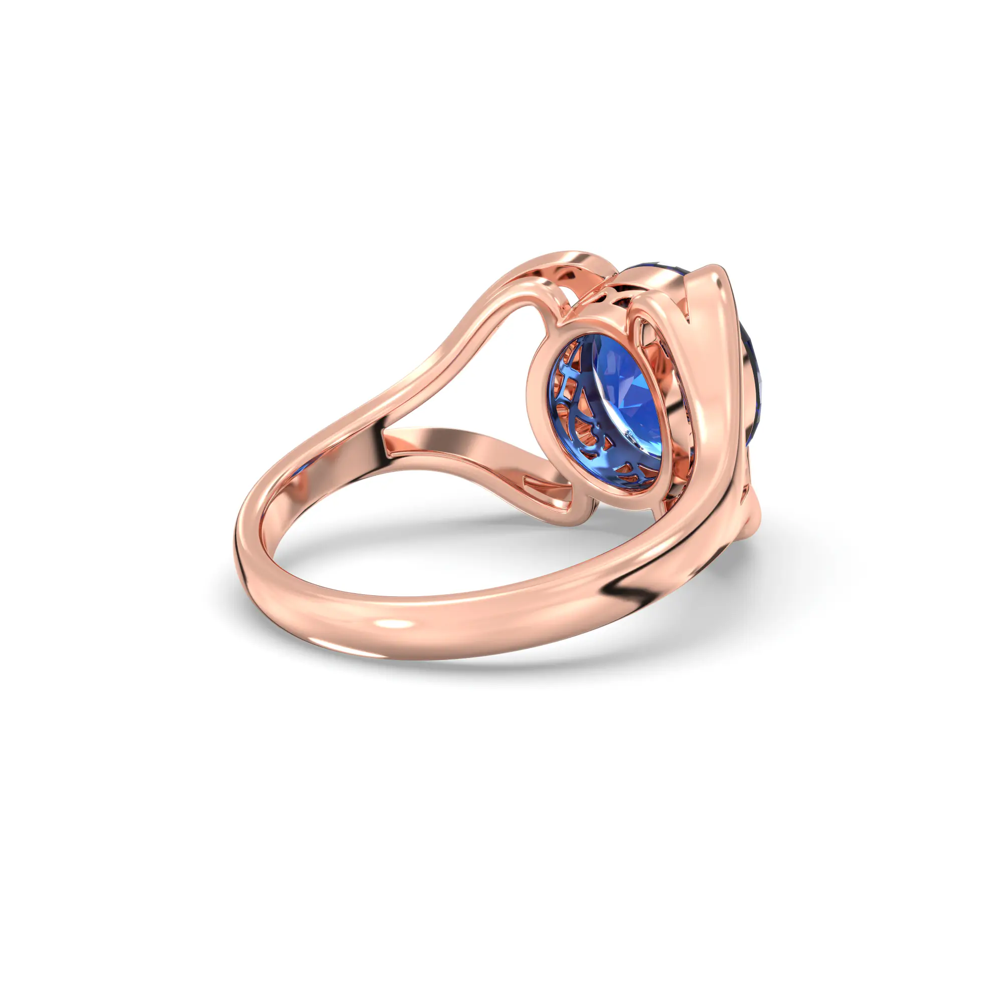 Blue Sapphire (Neelam) Ring for Women in 18K Rose Gold – Oval 9x8 mm, Prong Setting, 6 g (Design K16B-7) thumbnail