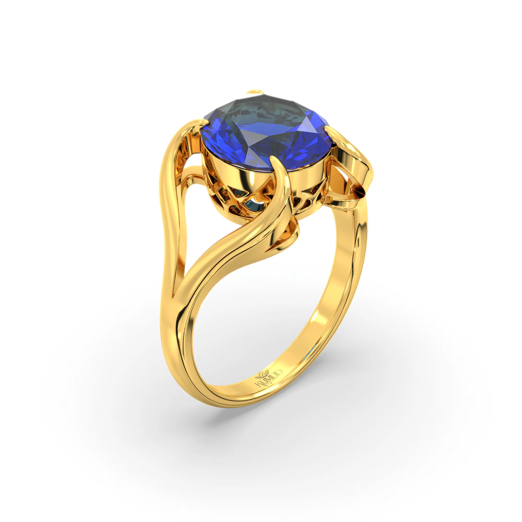 Blue Sapphire (Neelam) Ring for Women in 22K Yellow Gold – Oval 9x8 mm, Prong Setting, 6 g (Design K16B-7) thumbnail