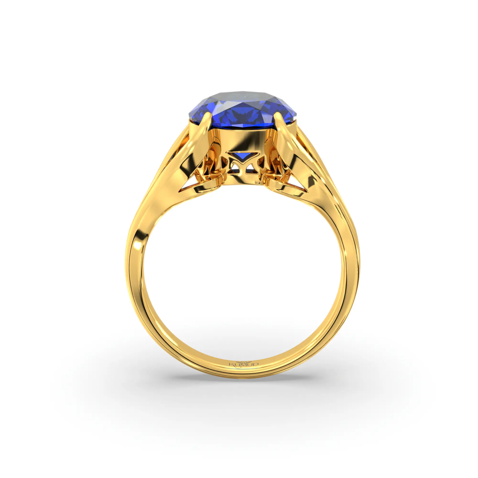 Blue Sapphire (Neelam) Ring for Women in 22K Yellow Gold – Oval 9x8 mm, Prong Setting, 6 g (Design K16B-7) thumbnail