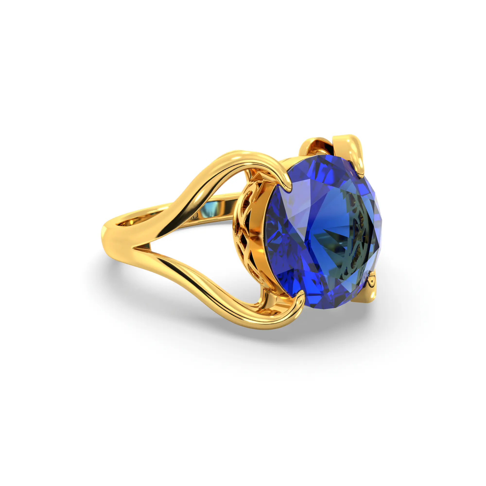 Blue Sapphire (Neelam) Ring for Women in 22K Yellow Gold – Oval 9x8 mm, Prong Setting, 6 g (Design K16B-7) thumbnail