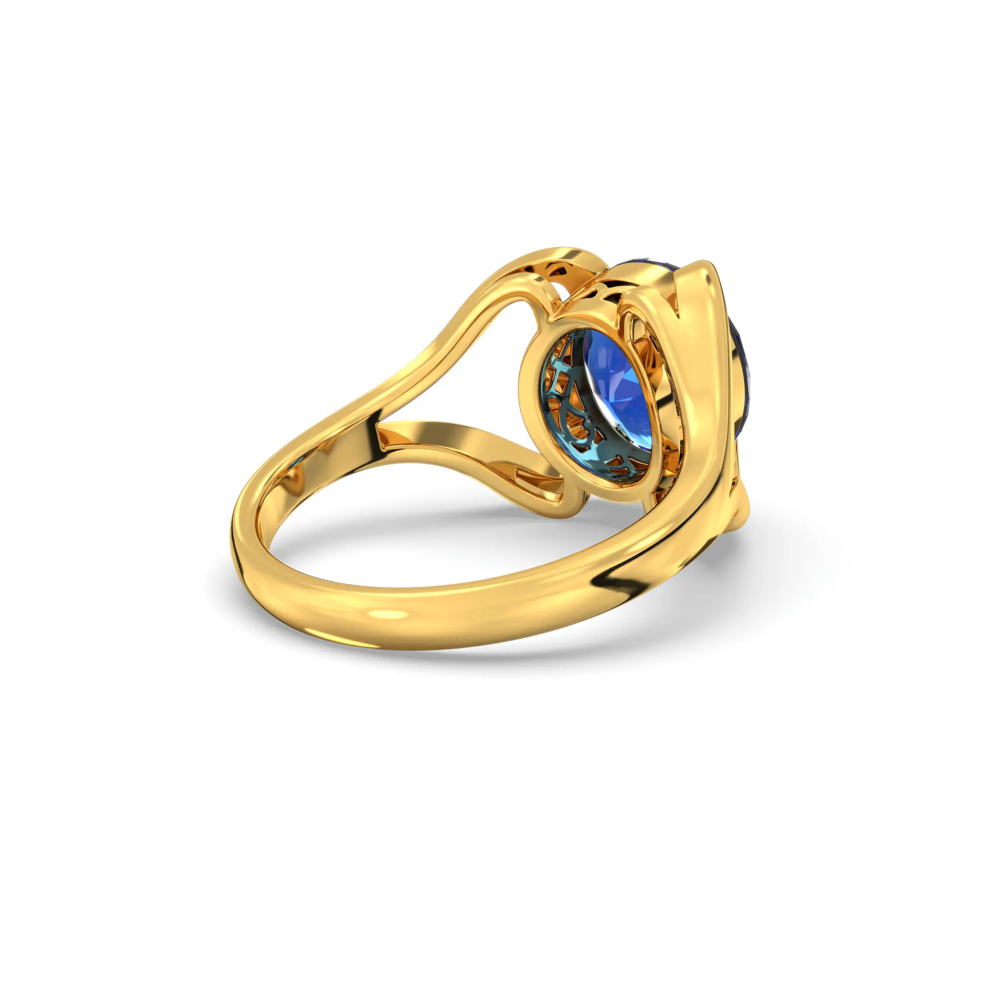 Blue Sapphire (Neelam) Ring for Women in 22K Yellow Gold – Oval 9x8 mm, Prong Setting, 6 g (Design K16B-7) thumbnail