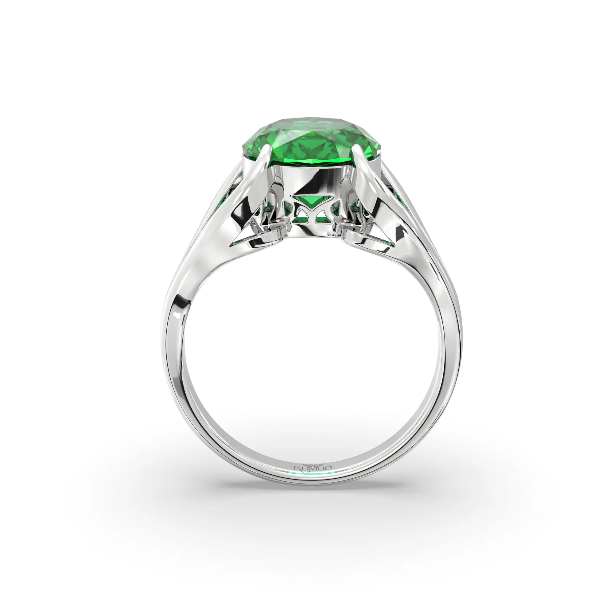 Emerald (Panna) Ring for Women in 18K White Gold – Oval 9x8 mm, Prong Setting, 6 g (Design K16B-7) thumbnail