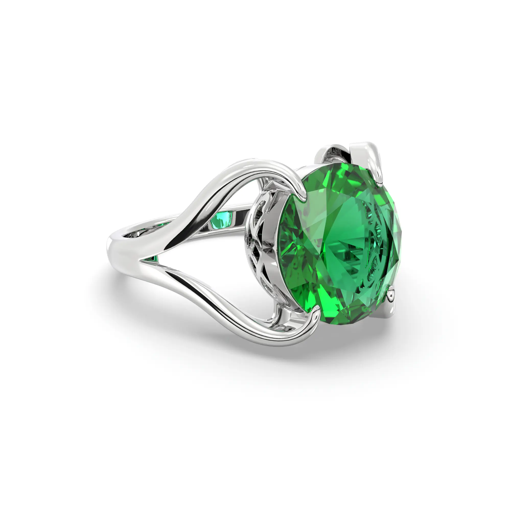 Emerald (Panna) Ring for Women in 18K White Gold – Oval 9x8 mm, Prong Setting, 6 g (Design K16B-7) thumbnail
