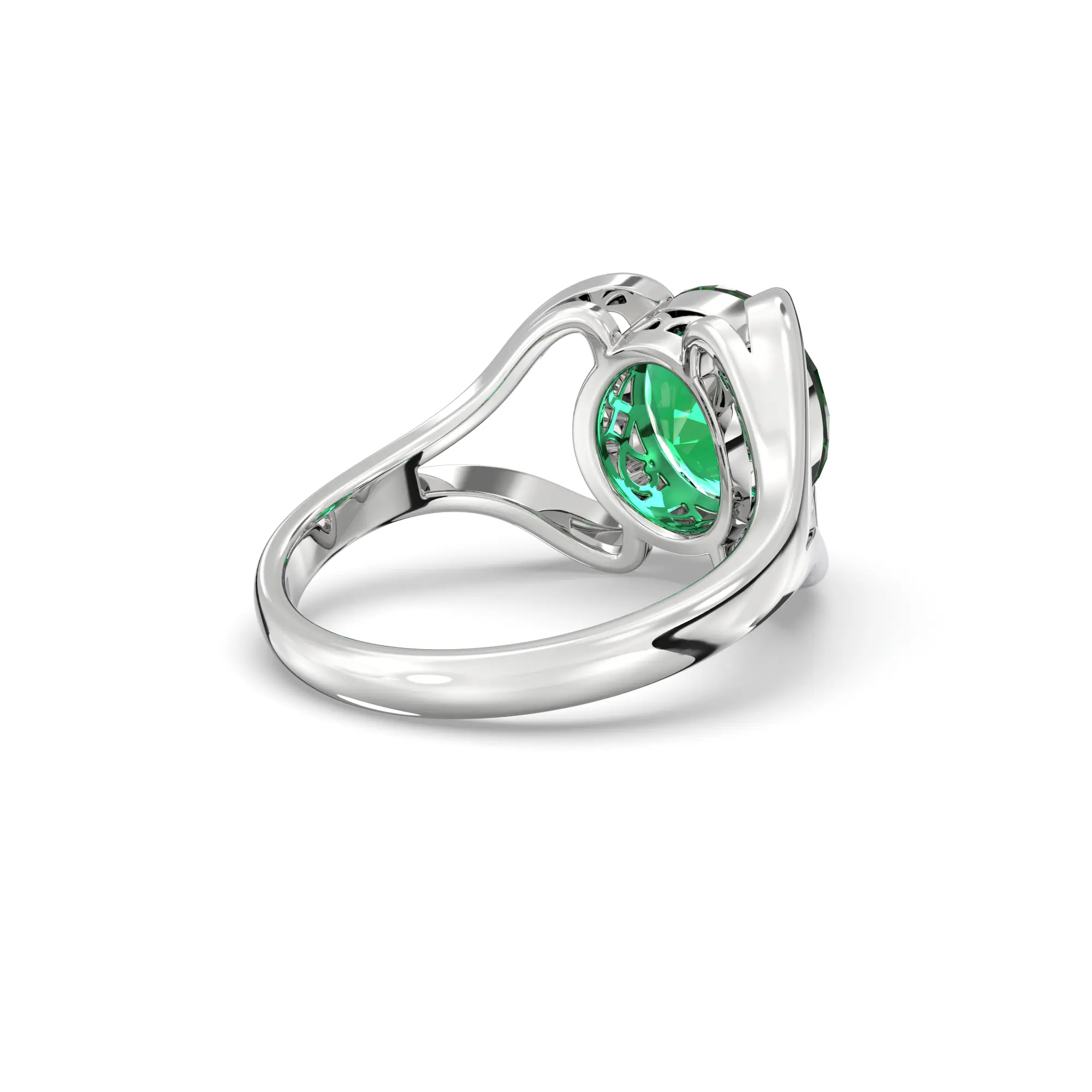 Emerald (Panna) Ring for Women in 18K White Gold – Oval 9x8 mm, Prong Setting, 6 g (Design K16B-7) thumbnail