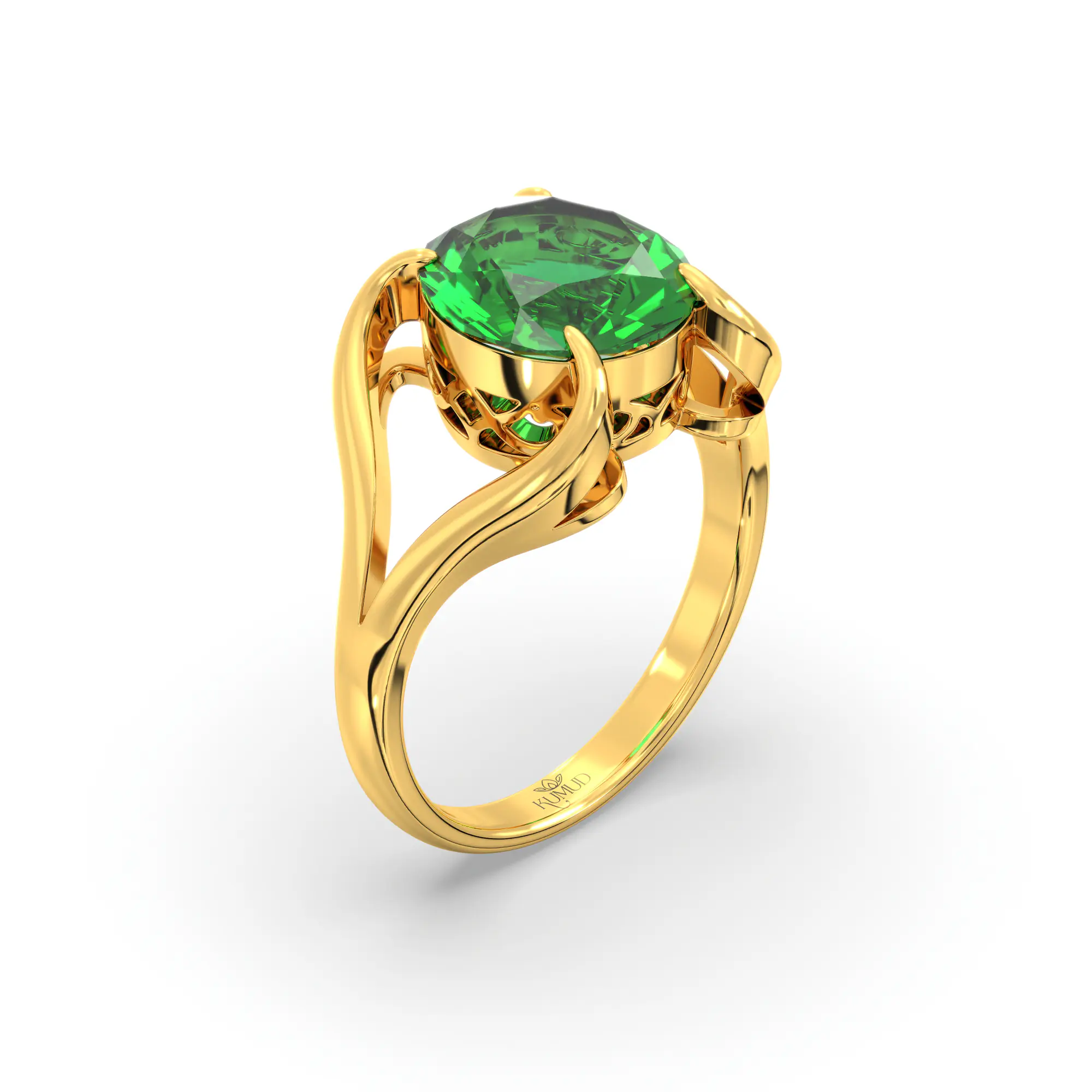 Emerald (Panna) Ring for Women in 22K Yellow Gold – Oval 9x8 mm, Prong Setting, 6 g (Design K16B-7) thumbnail
