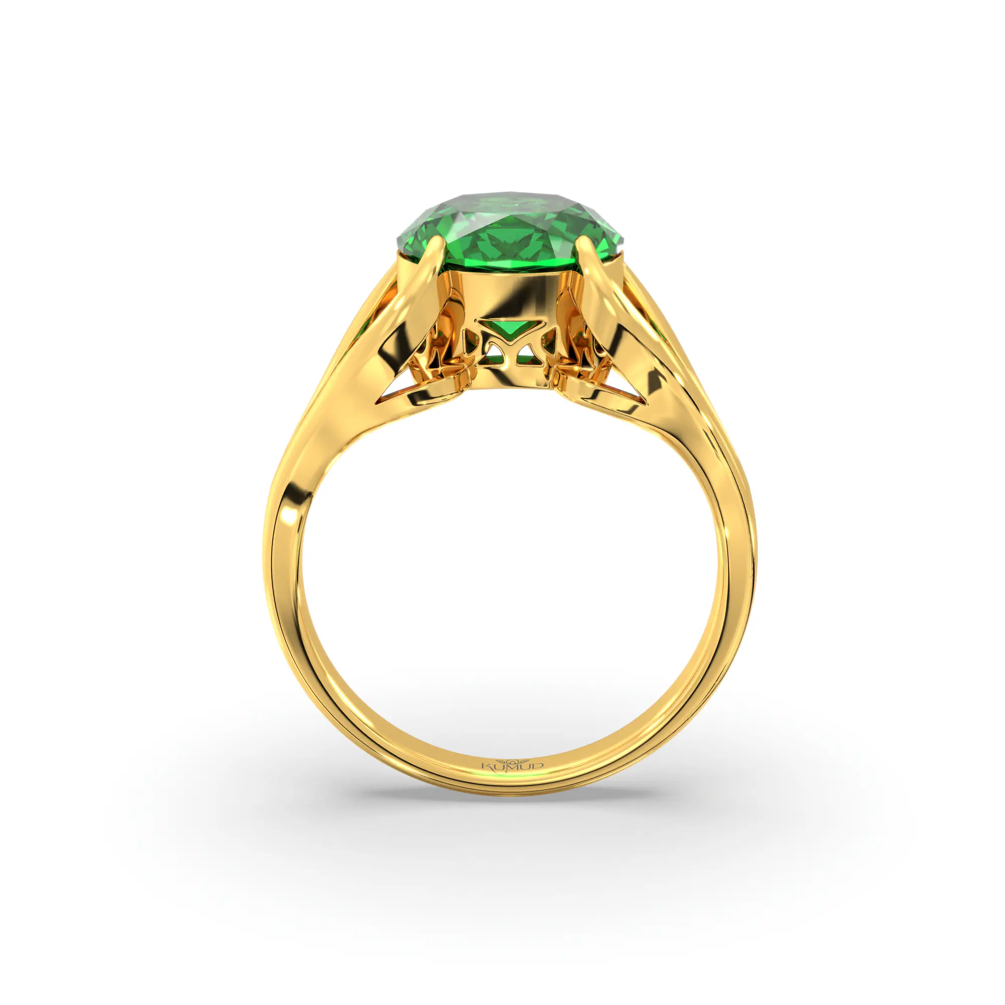 Emerald (Panna) Ring for Women in 22K Yellow Gold – Oval 9x8 mm, Prong Setting, 6 g (Design K16B-7) thumbnail