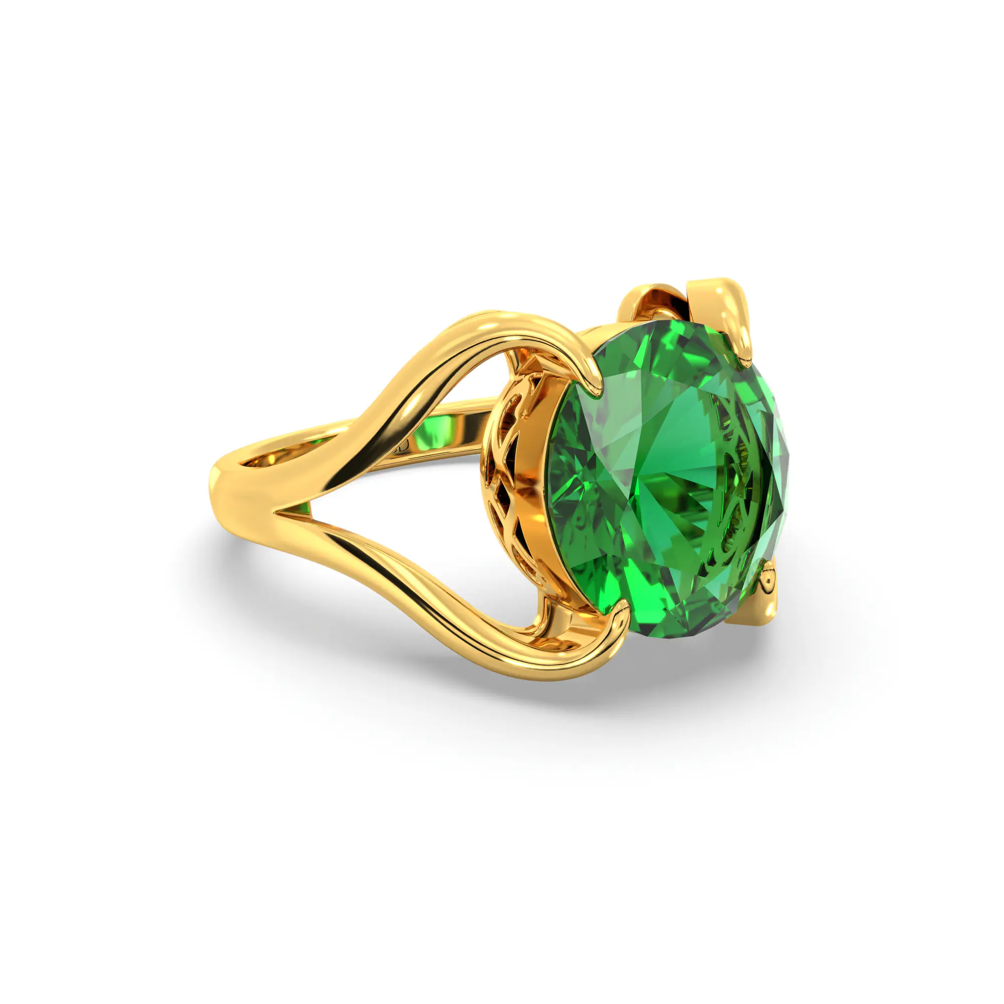 Emerald (Panna) Ring for Women in 22K Yellow Gold – Oval 9x8 mm, Prong Setting, 6 g (Design K16B-7) thumbnail