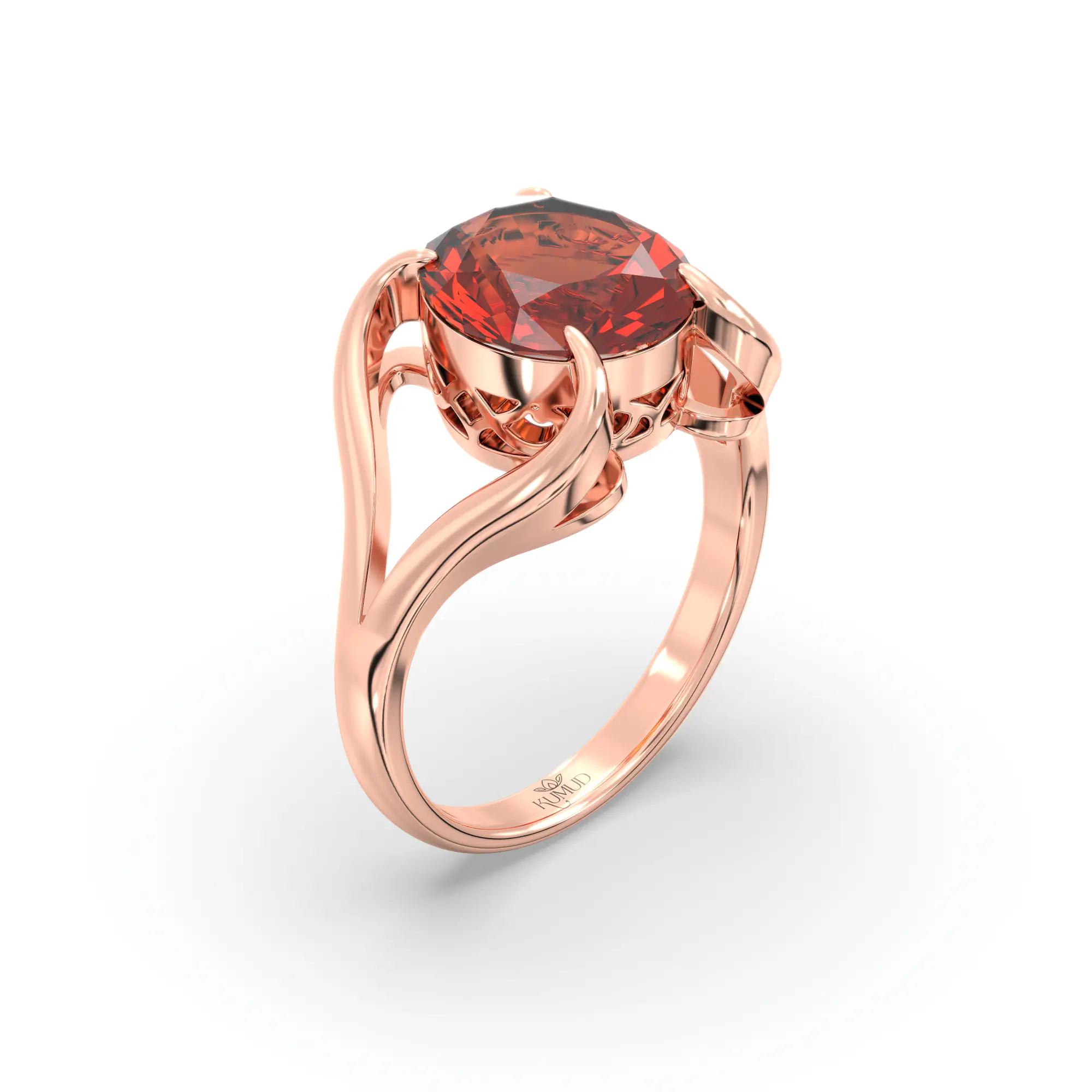 Hessonite (Gomed) Ring for Women in 18K Rose Gold – Oval 9x8 mm, Prong Setting, 6 g (Design K16B-7) thumbnail