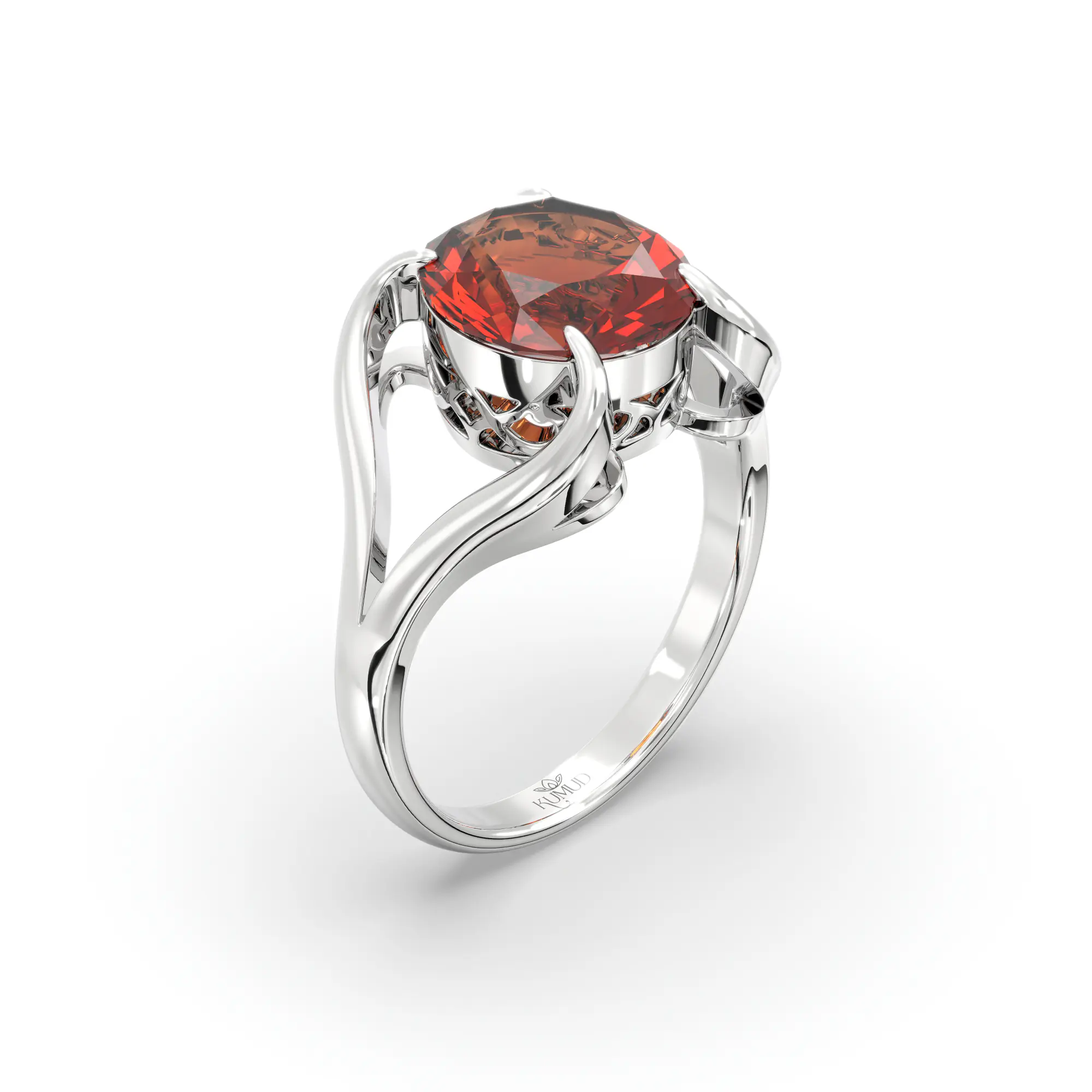 Hessonite (Gomed) Ring for Women in 18K White Gold – Oval 9x8 mm, Prong Setting, 6 g (Design K16B-7) thumbnail
