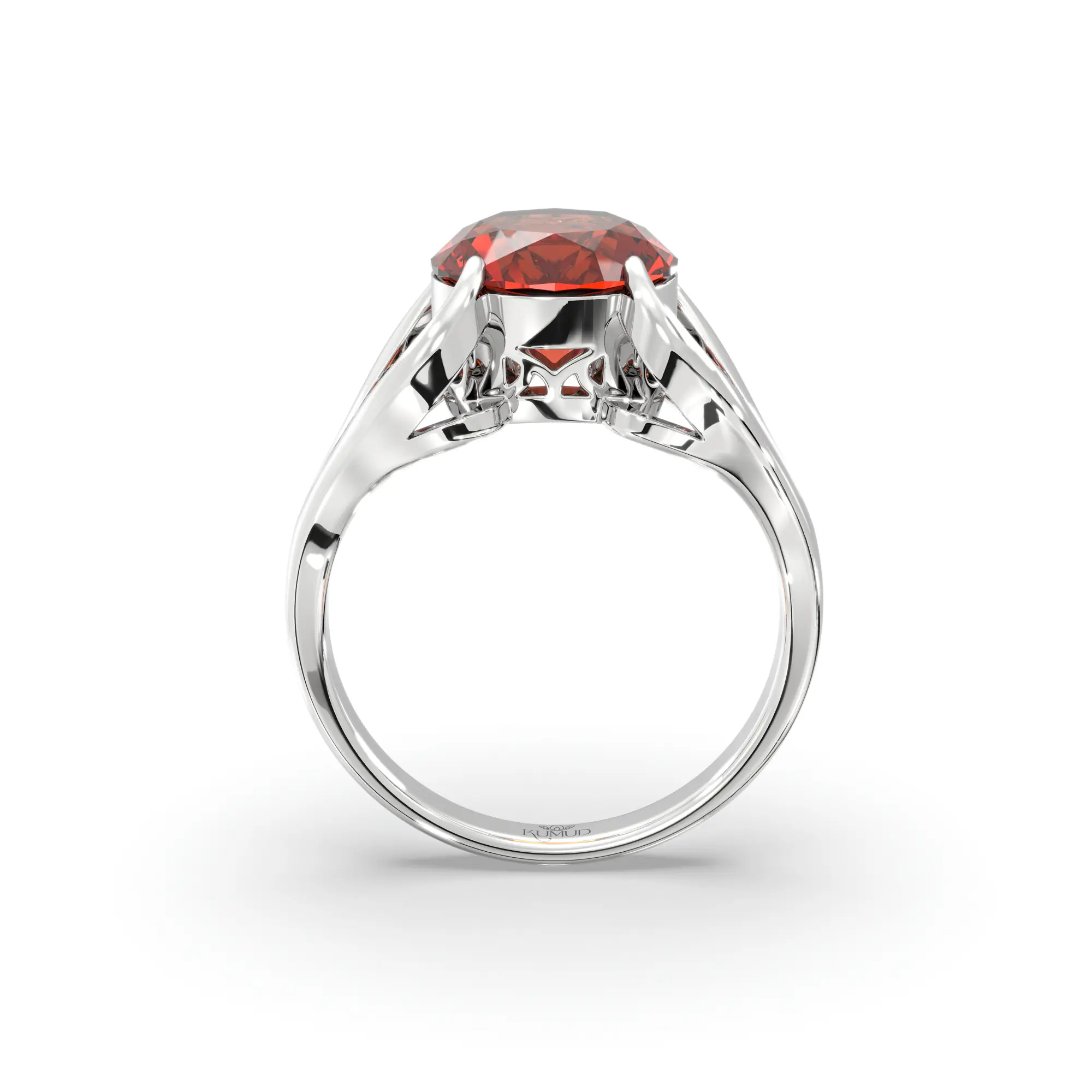 Hessonite (Gomed) Ring for Women in 18K White Gold – Oval 9x8 mm, Prong Setting, 6 g (Design K16B-7) thumbnail