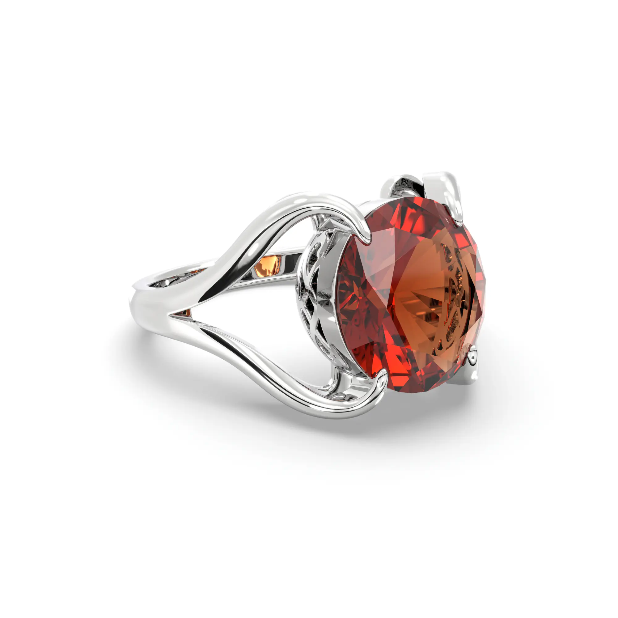 Hessonite (Gomed) Ring for Women in 18K White Gold – Oval 9x8 mm, Prong Setting, 6 g (Design K16B-7) thumbnail