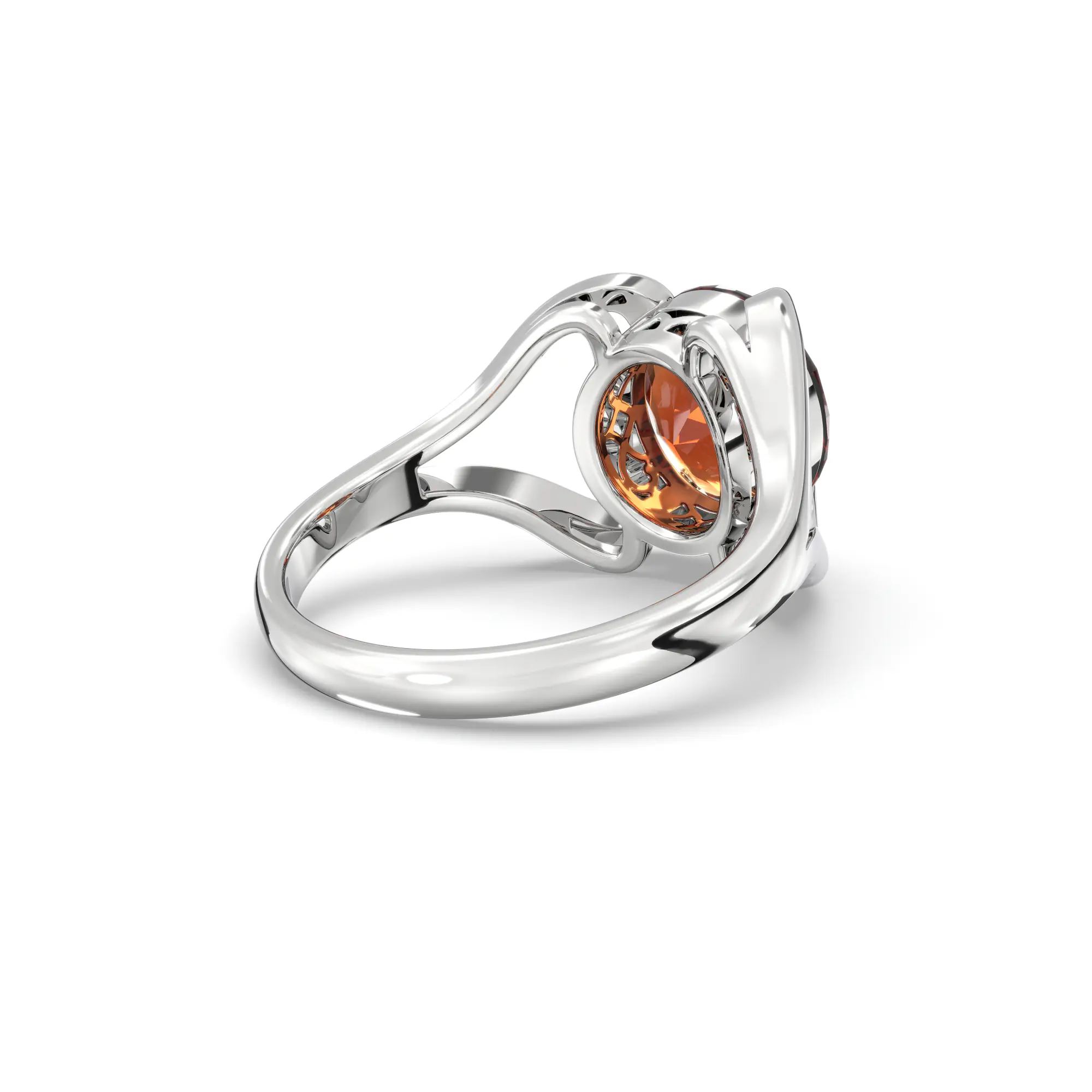 Hessonite (Gomed) Ring for Women in 18K White Gold – Oval 9x8 mm, Prong Setting, 6 g (Design K16B-7) thumbnail