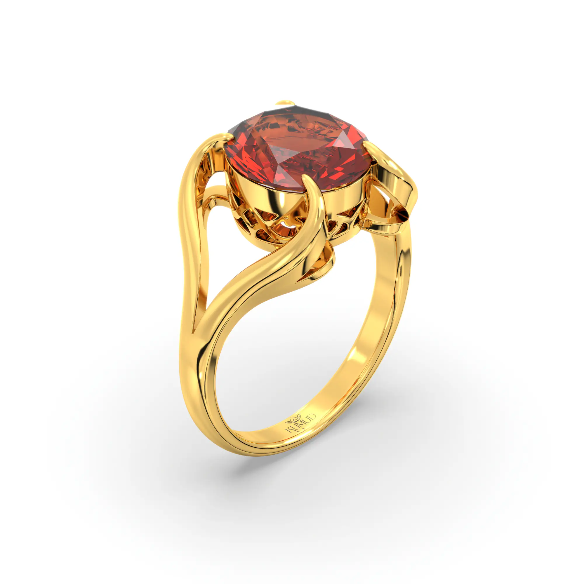Hessonite (Gomed) Ring for Women in 22K Yellow Gold – Oval 9x8 mm, Prong Setting, 6 g (Design K16B-7) thumbnail
