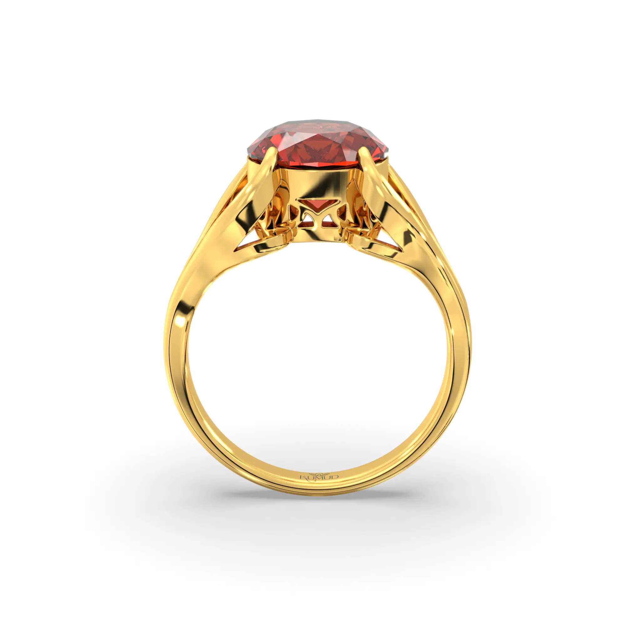 Hessonite (Gomed) Ring for Women in 22K Yellow Gold – Oval 9x8 mm, Prong Setting, 6 g (Design K16B-7) thumbnail