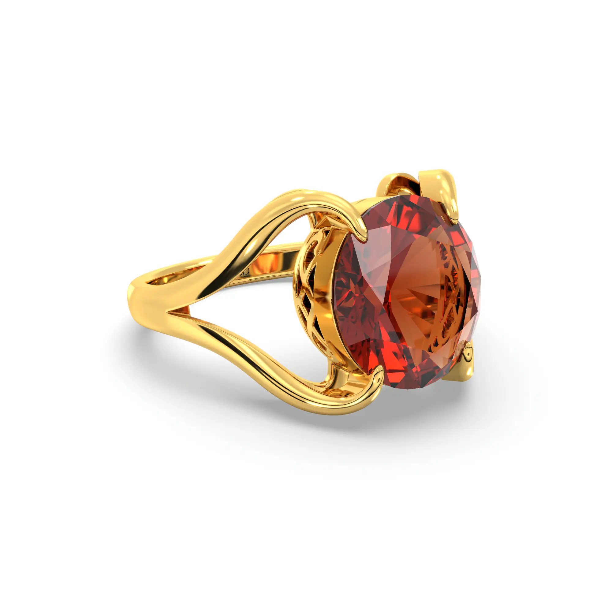 Hessonite (Gomed) Ring for Women in 22K Yellow Gold – Oval 9x8 mm, Prong Setting, 6 g (Design K16B-7) thumbnail